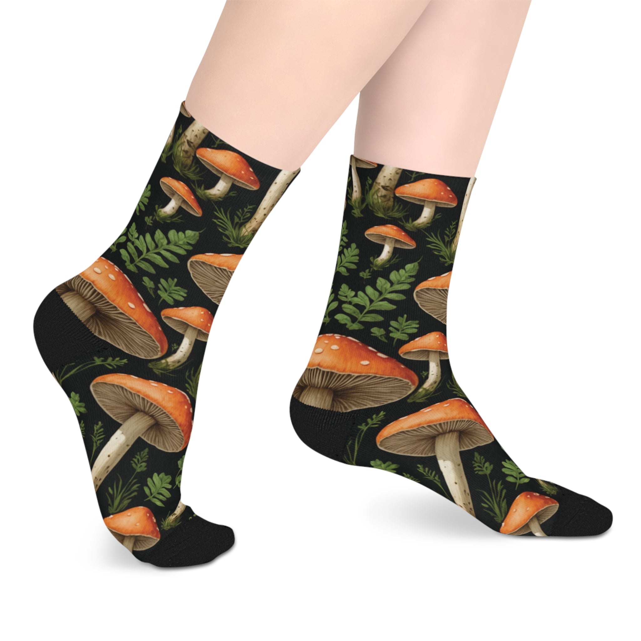 Mushroom Forest Mid-Length Socks — Autumn Toadstool Crew Socks