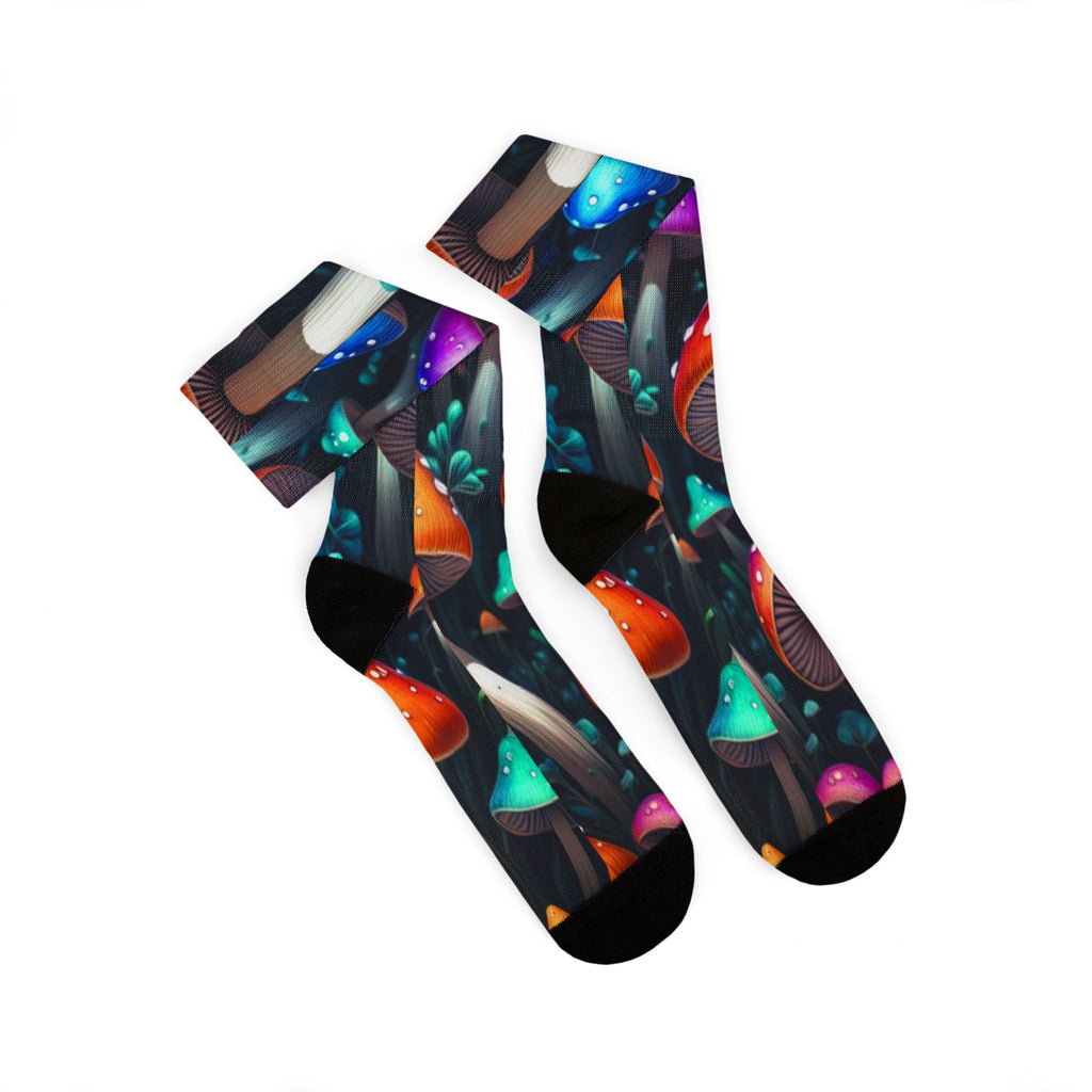 Socks: Psychedelic Mushroom Sublimation Socks — Colorful Fantasy Crew Socks