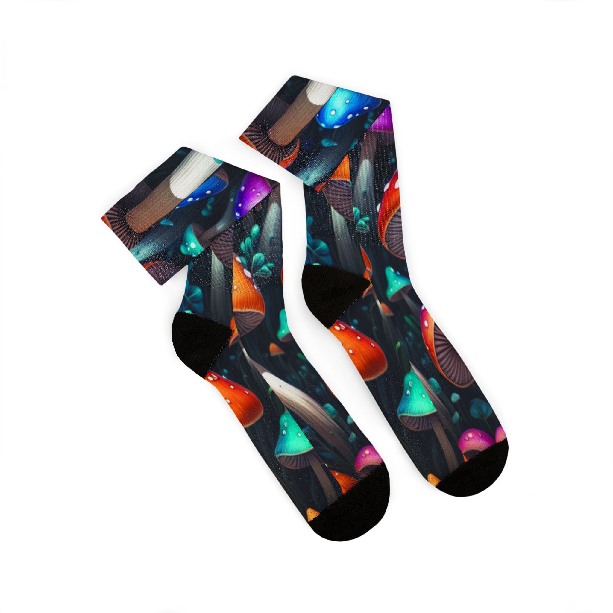 Socks: Psychedelic Mushroom Sublimation Socks — Colorful Fantasy Crew Socks