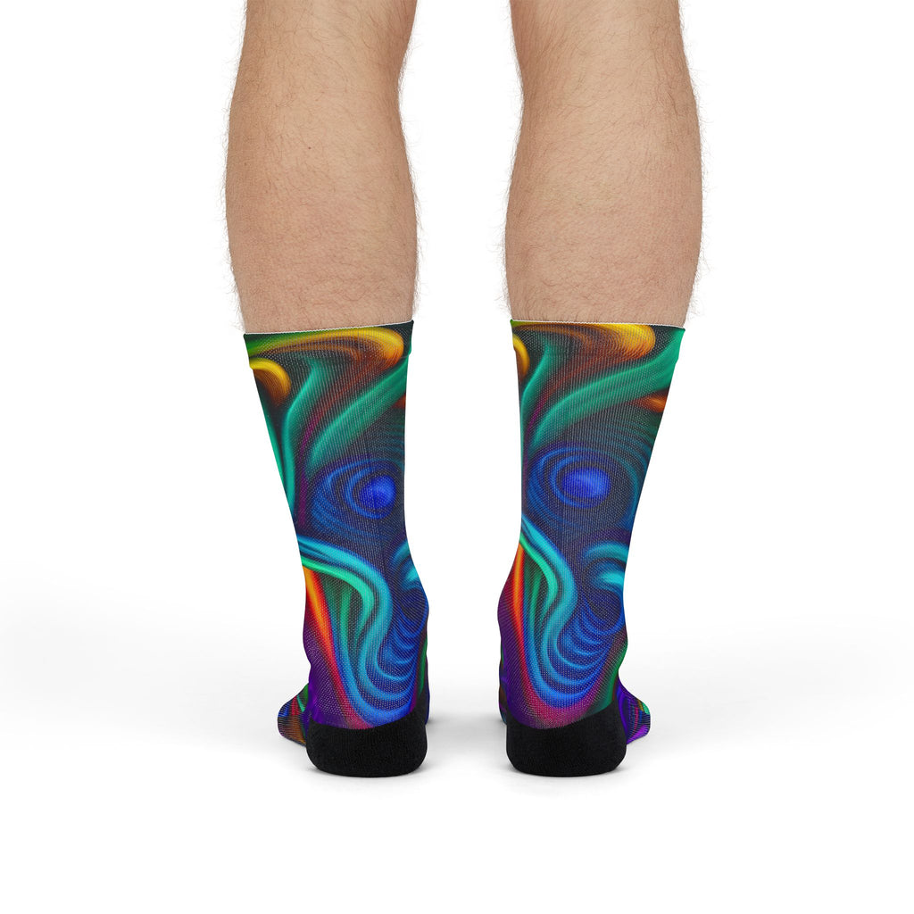 Crew Socks: Psychedelic Swirl Crew Socks - Vibrant Abstract Sublimation Socks