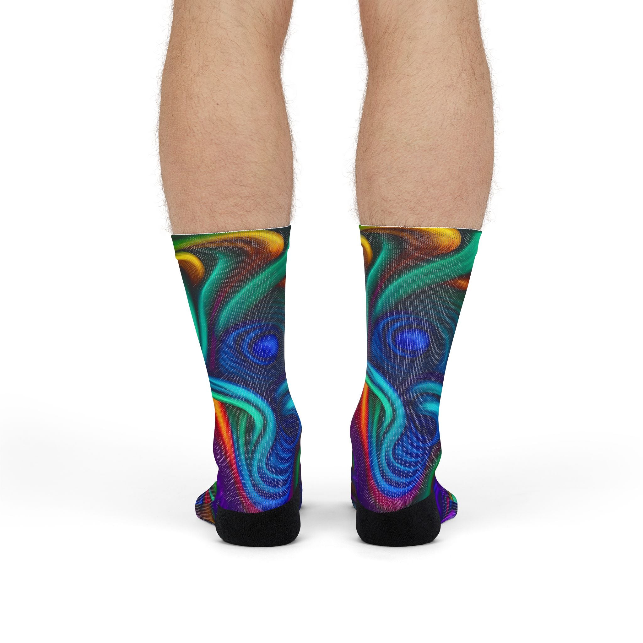 Crew Socks: Psychedelic Swirl Crew Socks - Vibrant Abstract Sublimation Socks