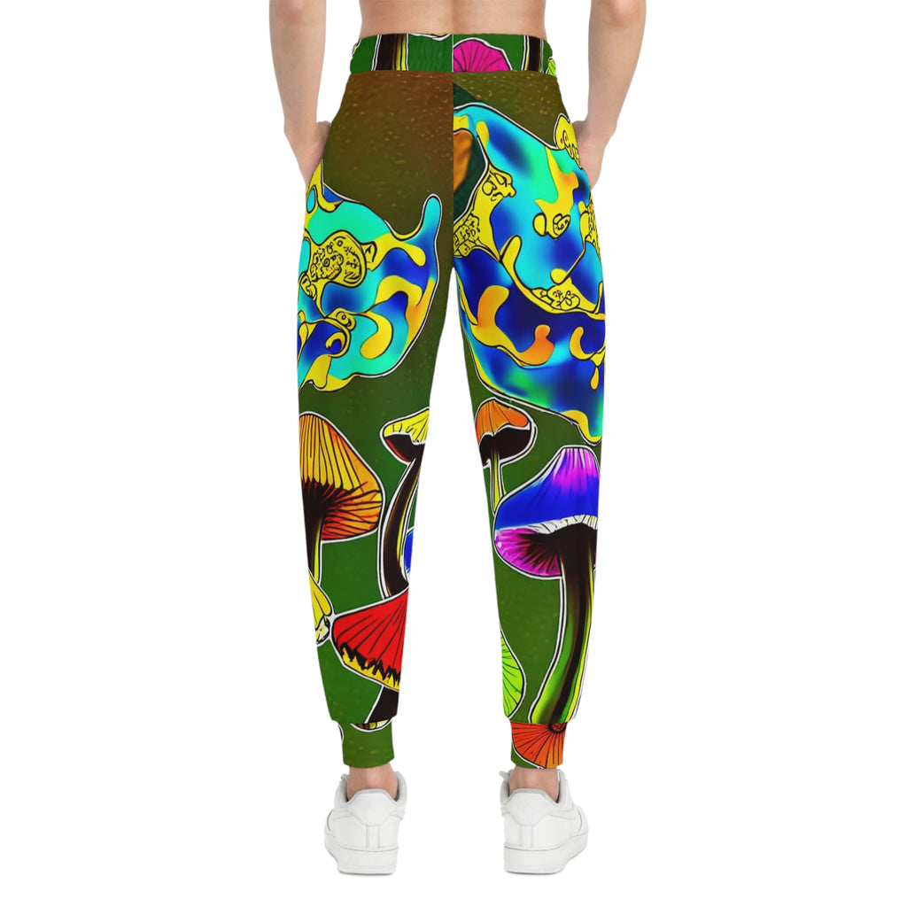 Psychedelic Mushroom Athletic Joggers — Colorful All-Over-Print Lounge Pants