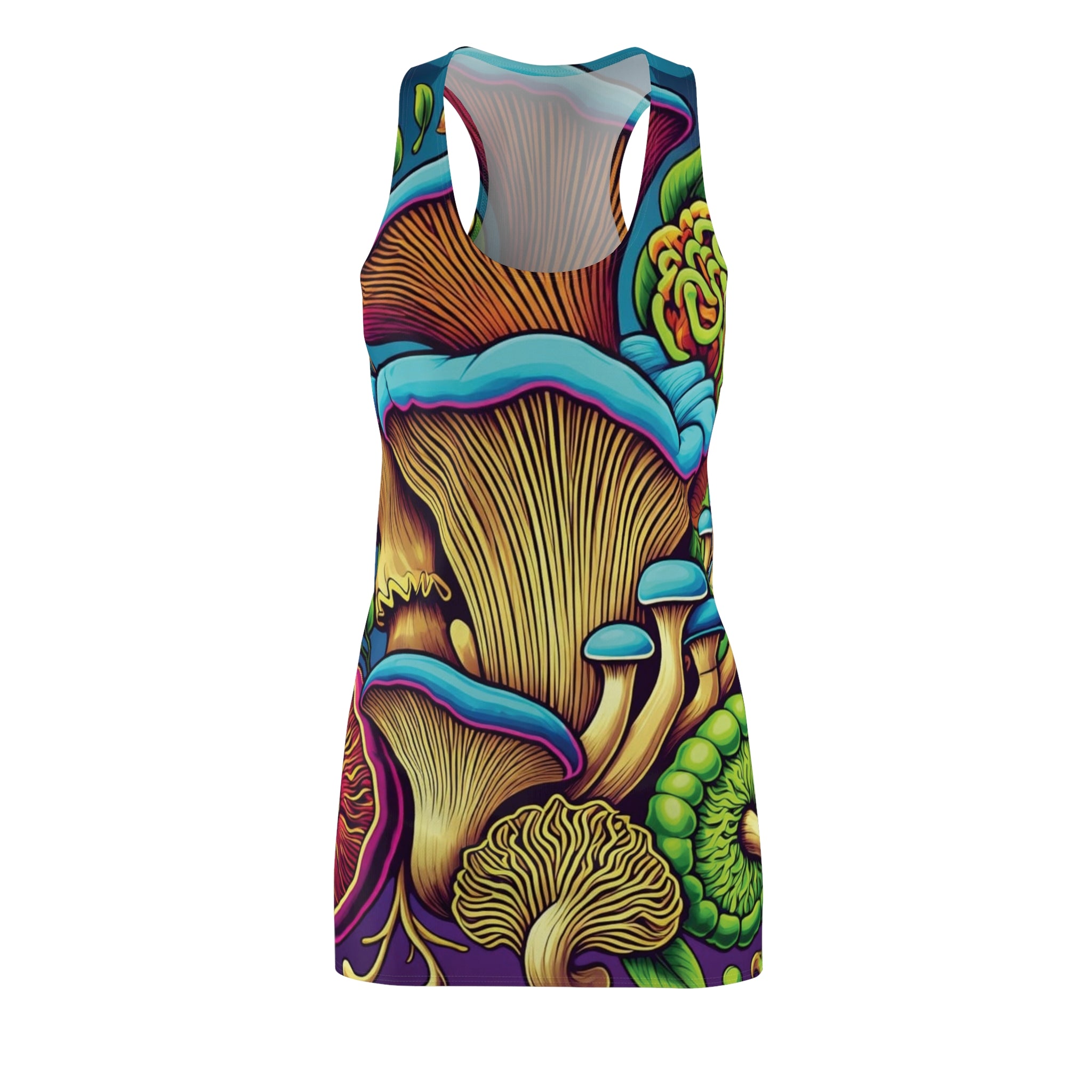 Psychedelic Mushroom Racerback Dress — Vibrant All-Over Print