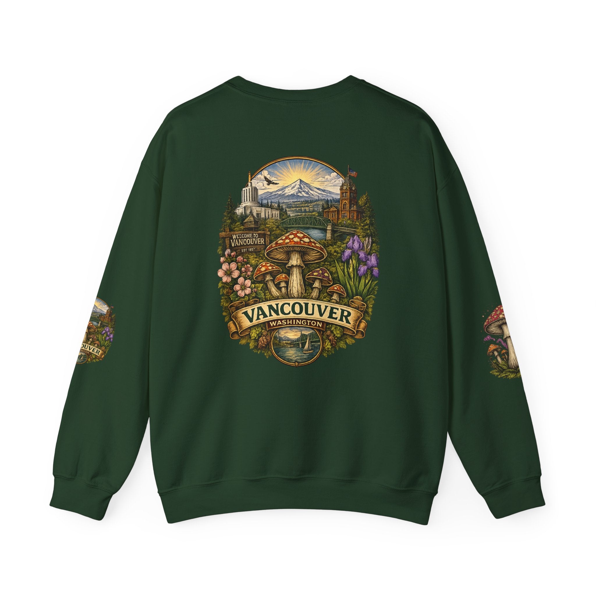 Mushroom Vancouver Crewneck Sweatshirt — Scenic Pacific Northwest Fungi Design