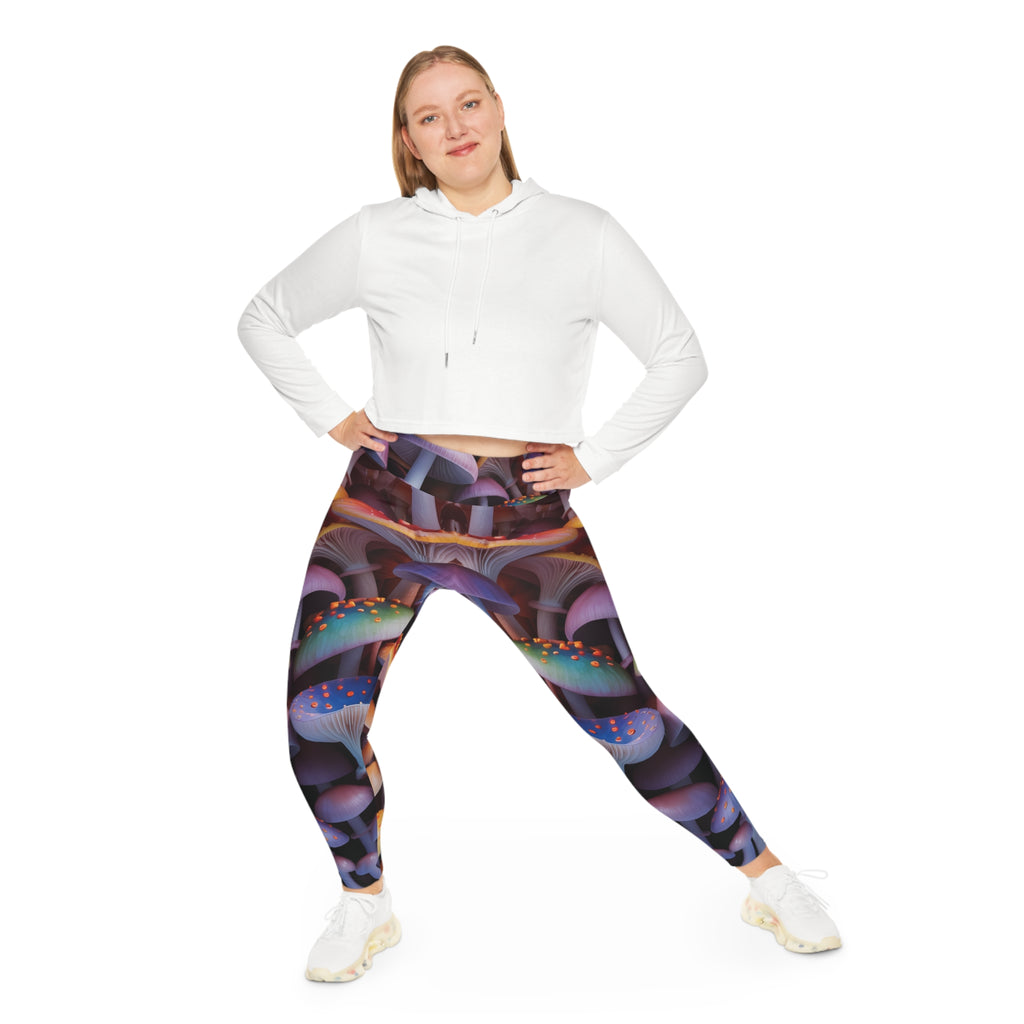 Plus Size Mushroom Print Leggings — Psychedelic Fantasy AOP Leggings