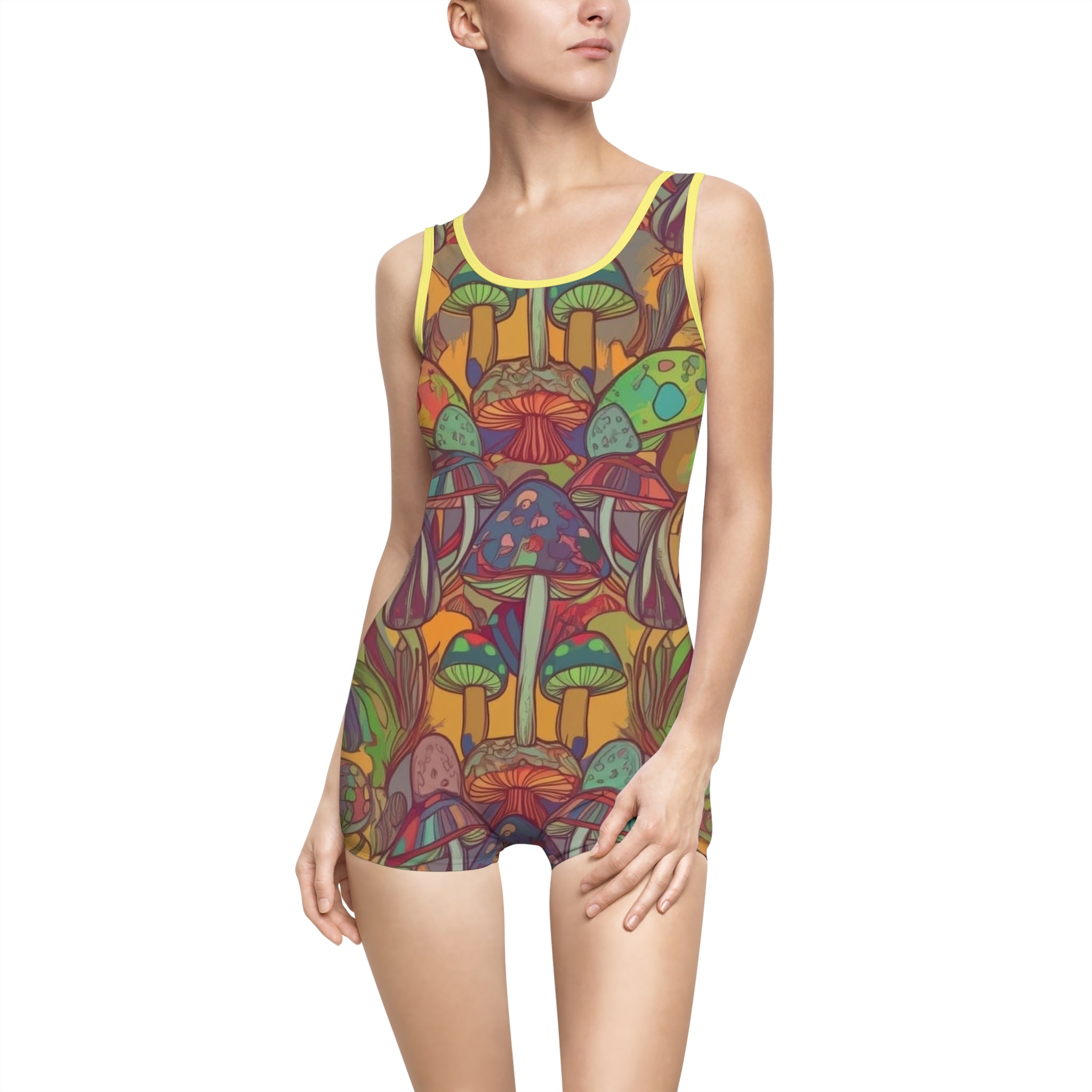 Vintage Mushroom Print Swimsuit — Retro Psychedelic One-Piece