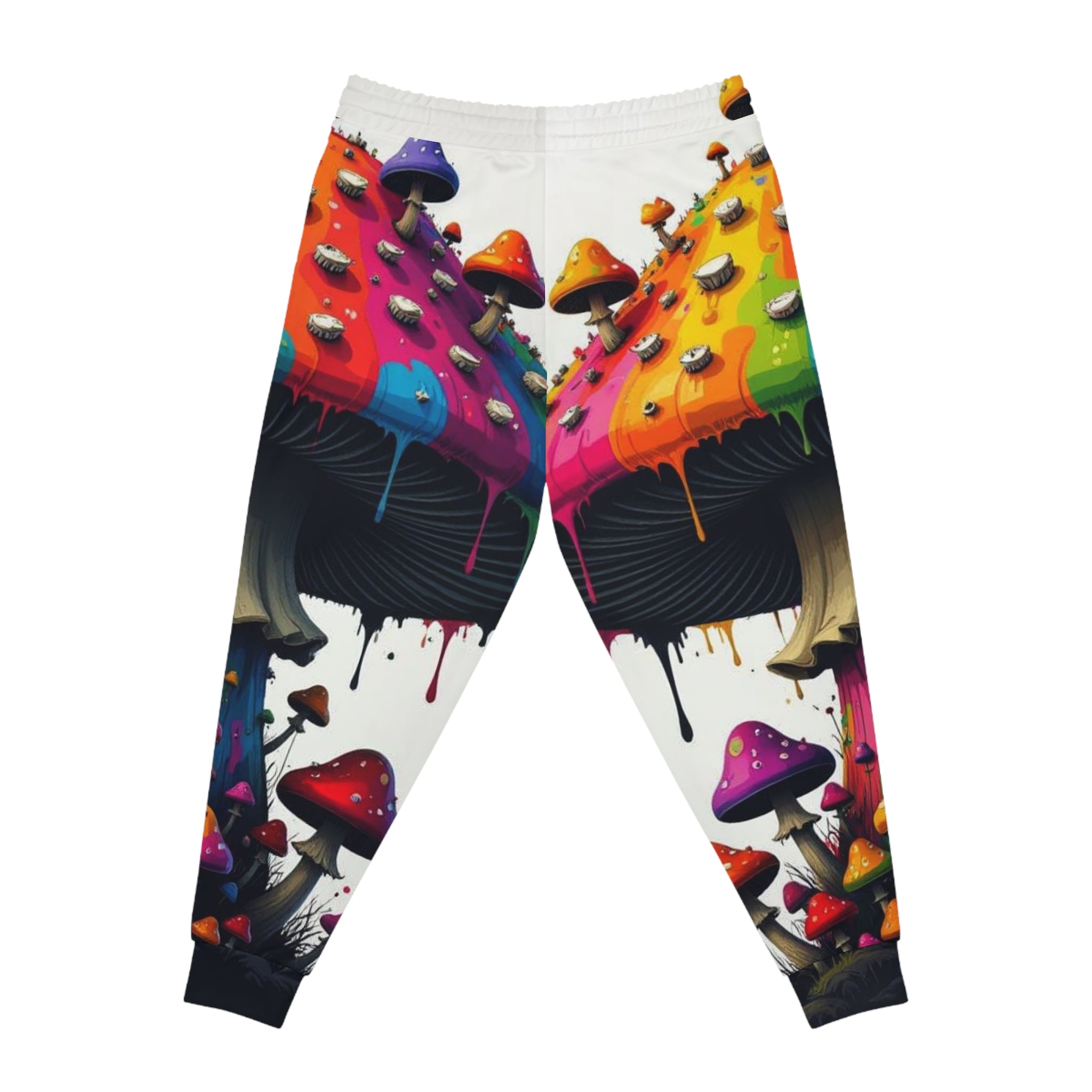 Psychedelic Rainbow Mushroom Athletic Joggers — All-Over Print Streetwear