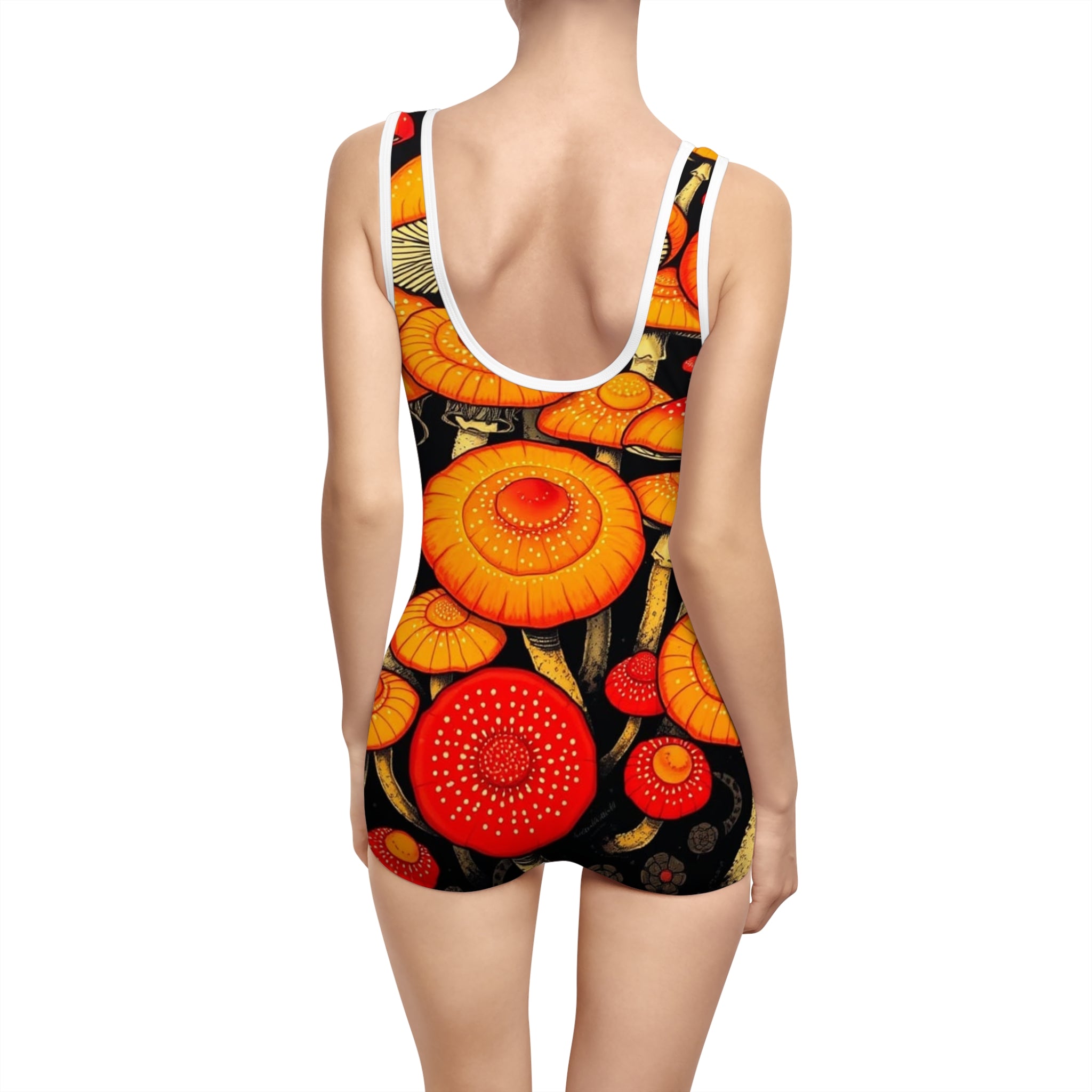 Women's Vintage Mushroom Print Swimsuit, Retro Pool Party, Summer Beachwear