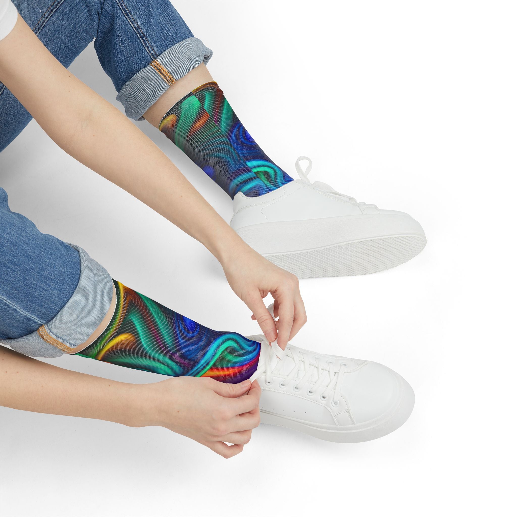 Crew Socks: Psychedelic Swirl Crew Socks - Vibrant Abstract Sublimation Socks
