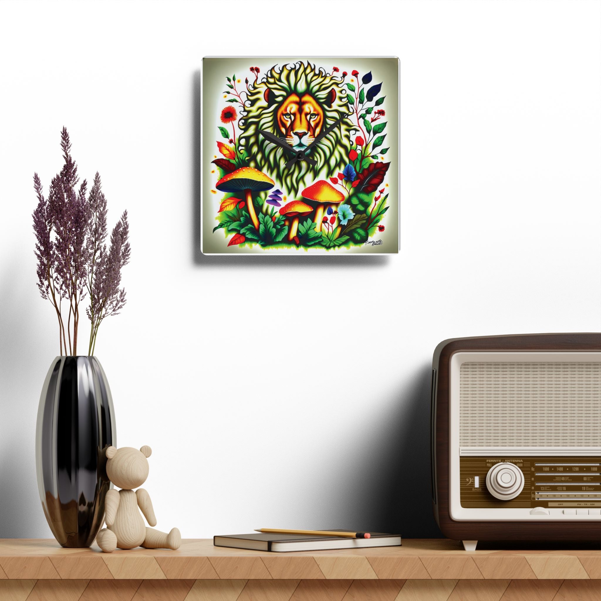 🦁🍄 Lion & Mushrooms Round Clock or Square Clock🦁🍄