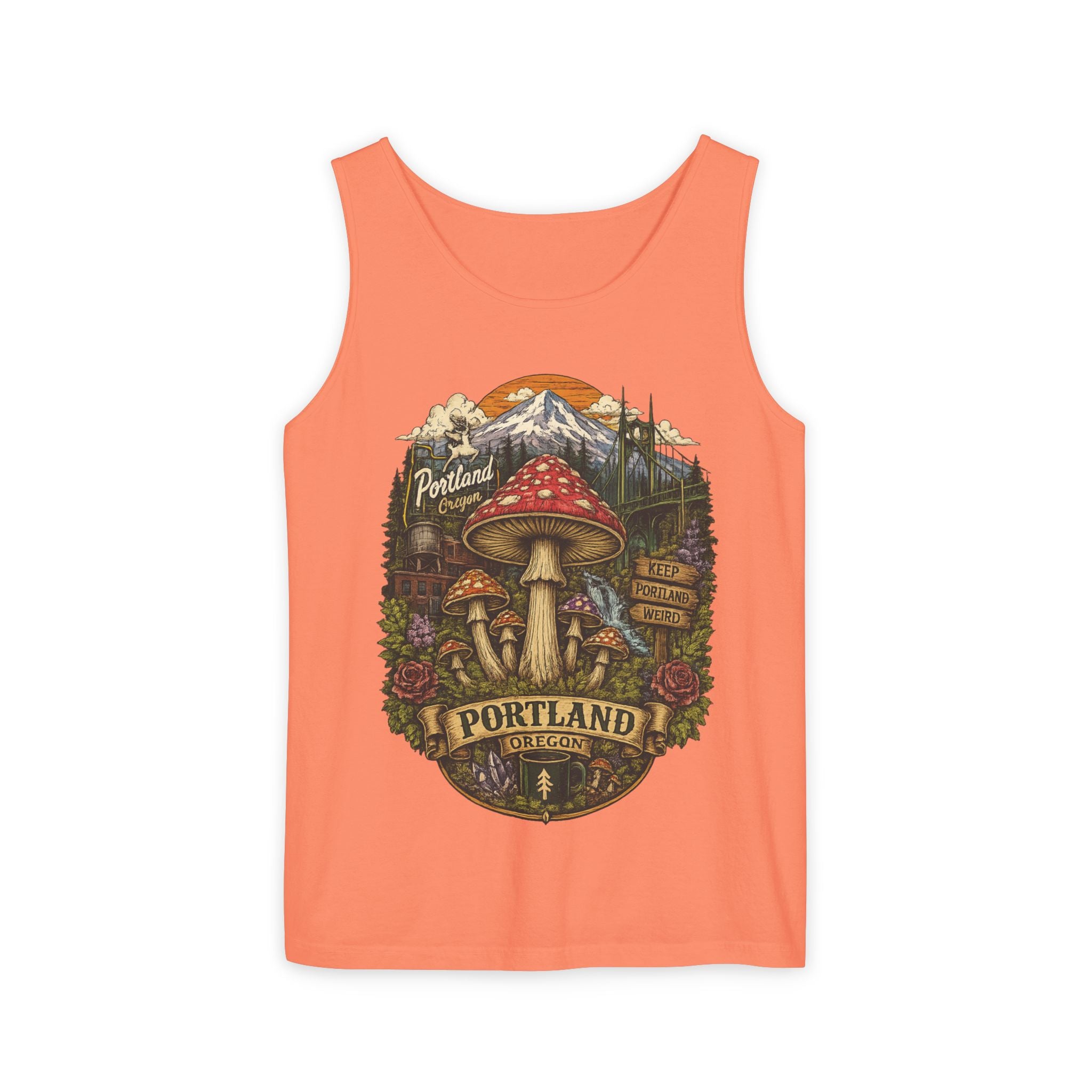 Portland Mushroom Tank Top — Vintage Forest Travel Graphic