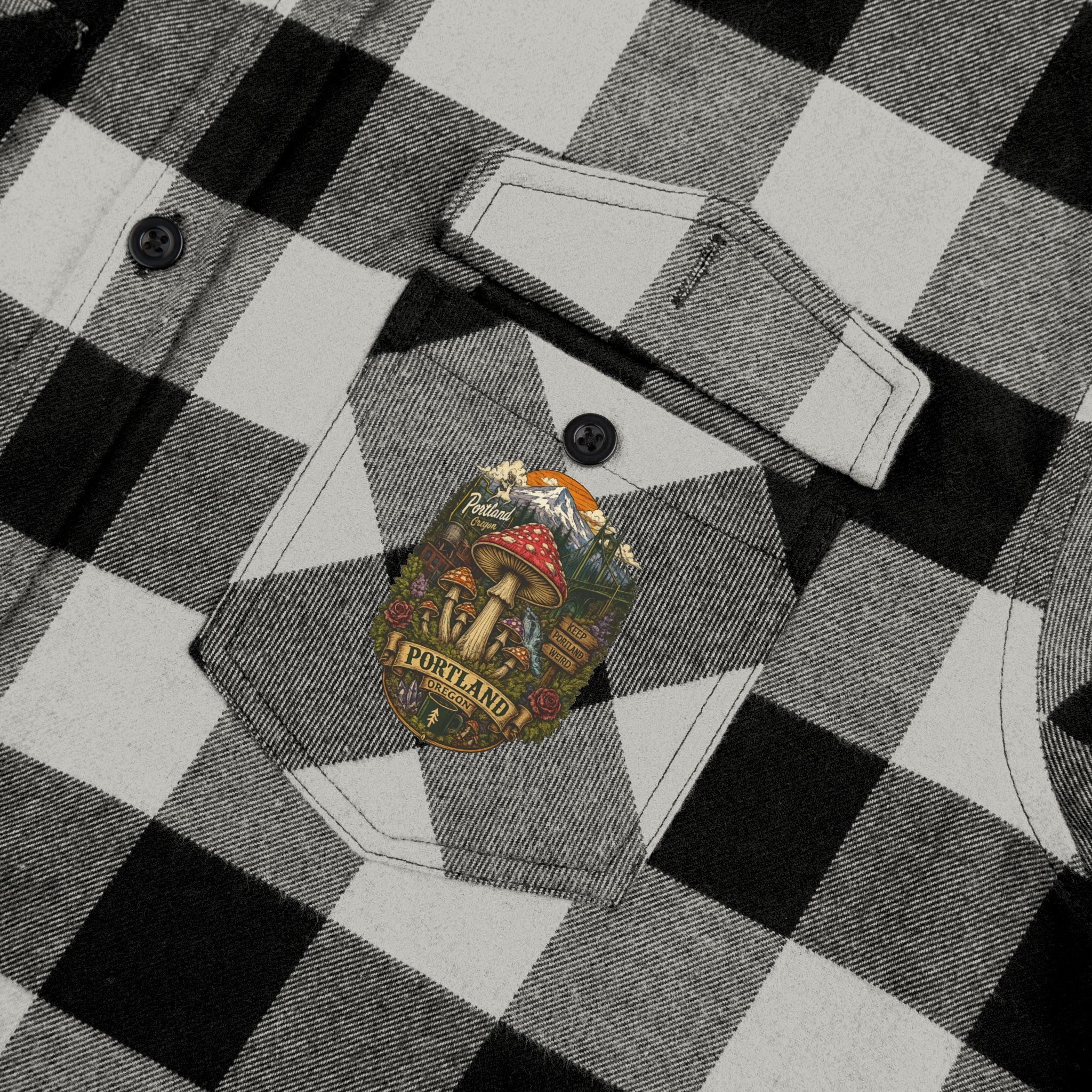 Portland Mushroom Flannel Shirt — Vintage Forest Plaid Button-Up