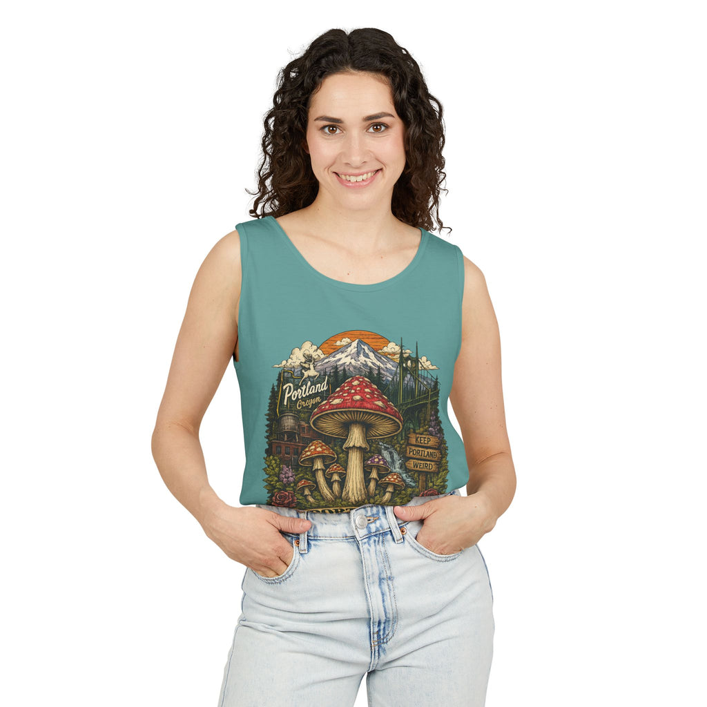 Portland Mushroom Tank Top — Vintage Forest Travel Graphic