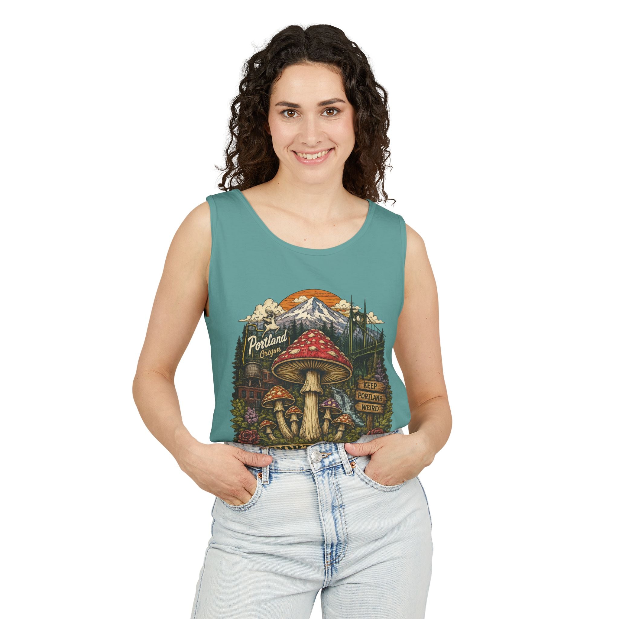 Portland Mushroom Tank Top — Vintage Forest Travel Graphic