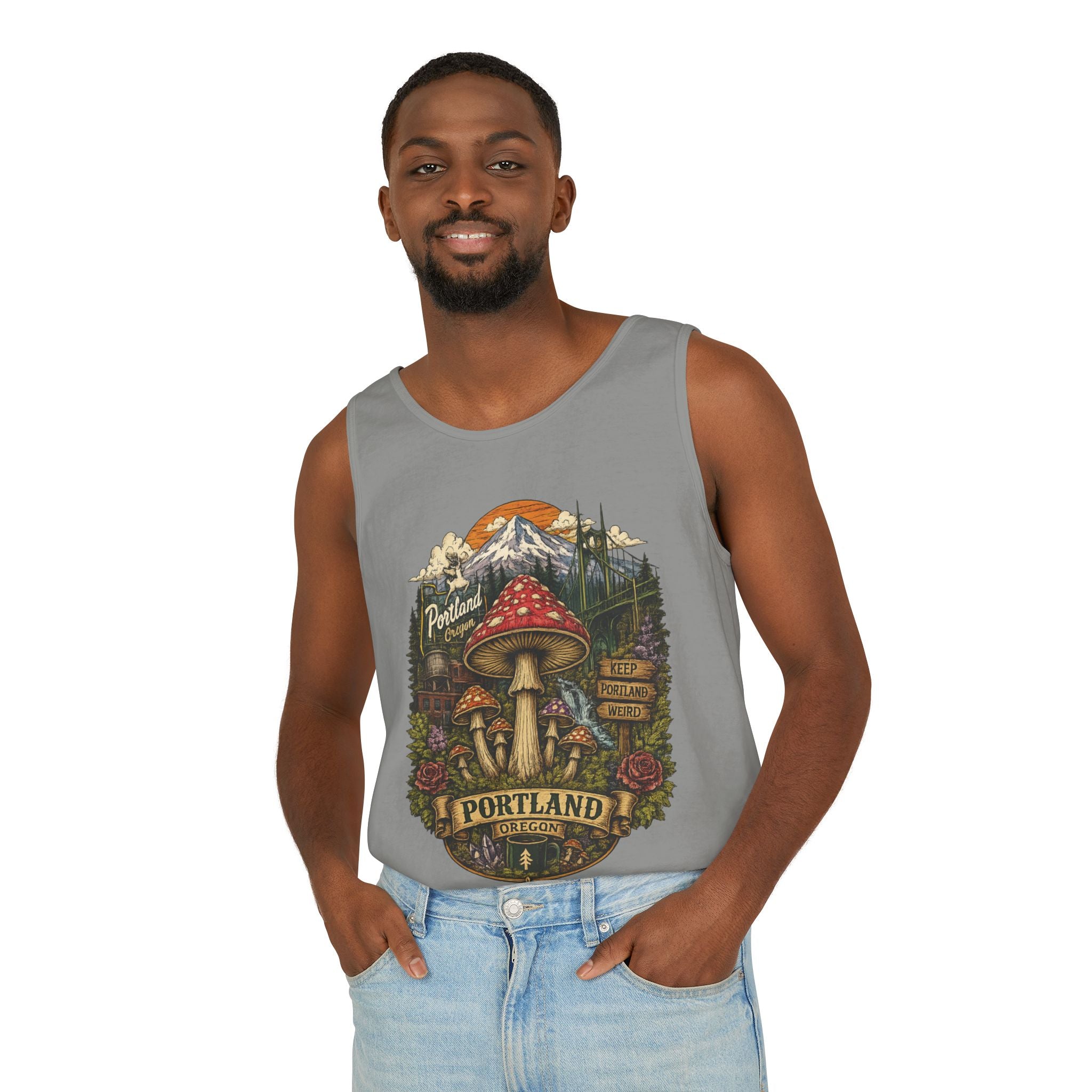 Portland Mushroom Tank Top — Vintage Forest Travel Graphic