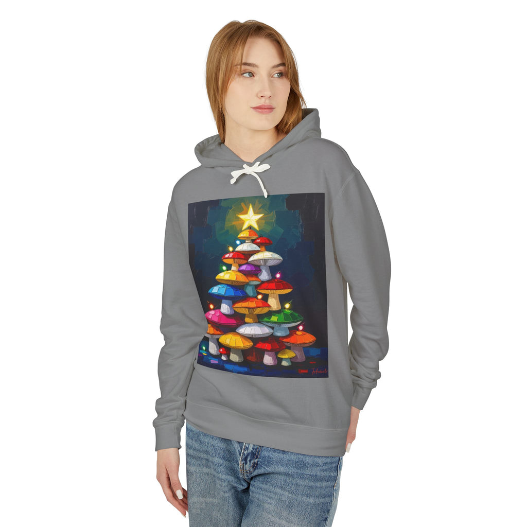 Mushroom Christmas Tree Hoodie — "Happy Shroom Forager" Holiday Pullover