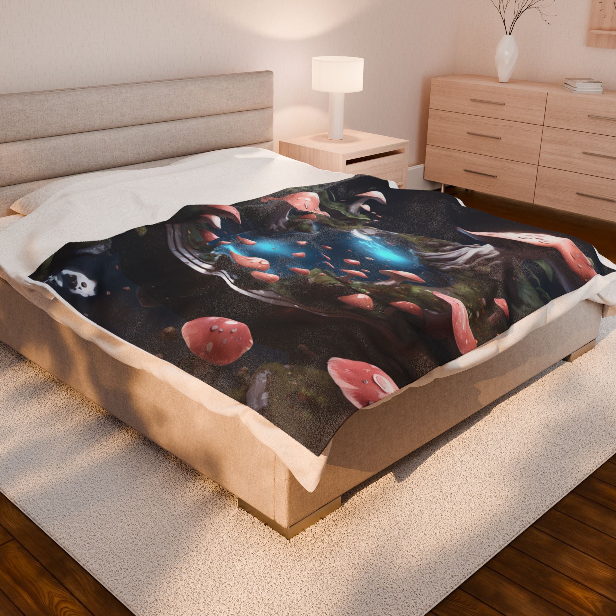 🧚‍♂️ Enchanted Fungi Forest Microfiber Blanket – Where Magic Meets Softness 🍄💧