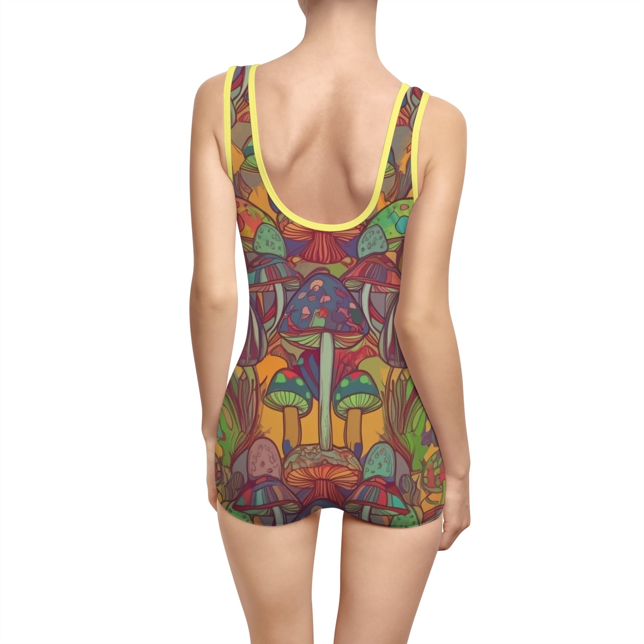 Vintage Mushroom Print Swimsuit — Retro Psychedelic One-Piece