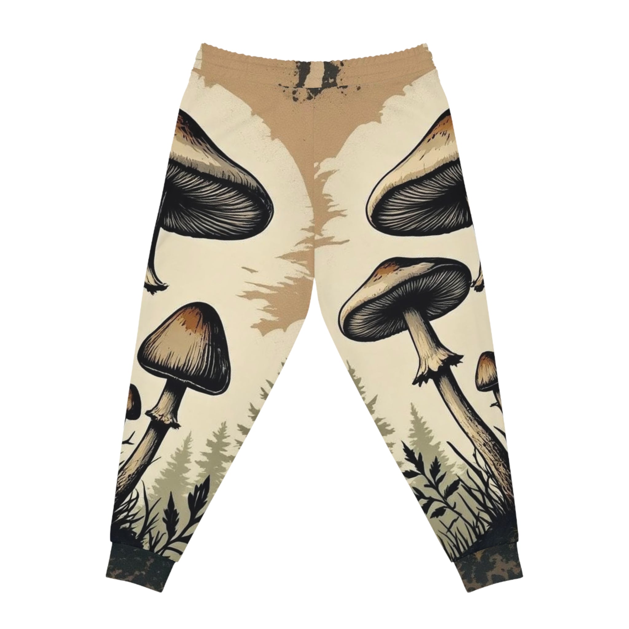Mushroom Forest Joggers — Vintage Botanical All-Over Print Athletic Pants