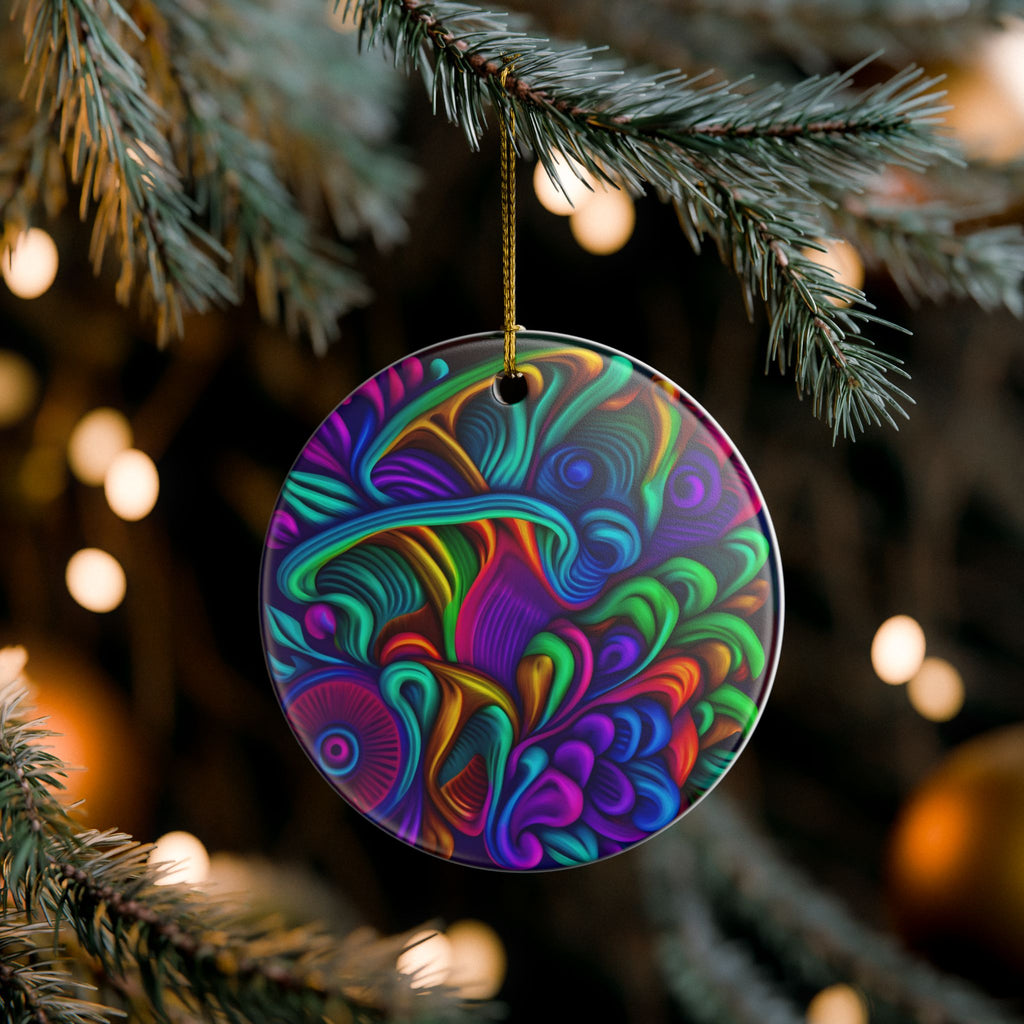 Ceramic Ornament: Heart Ceramic Ornament — Vibrant Abstract Rainbow Swirl Decoration