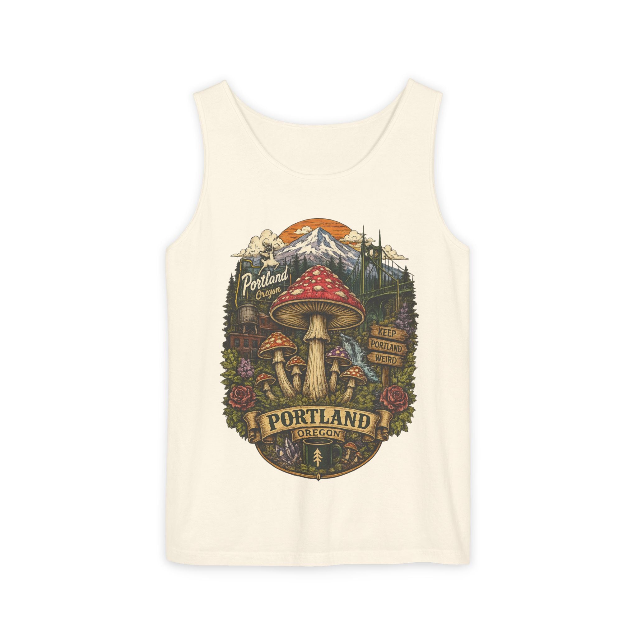 Portland Mushroom Tank Top — Vintage Forest Travel Graphic