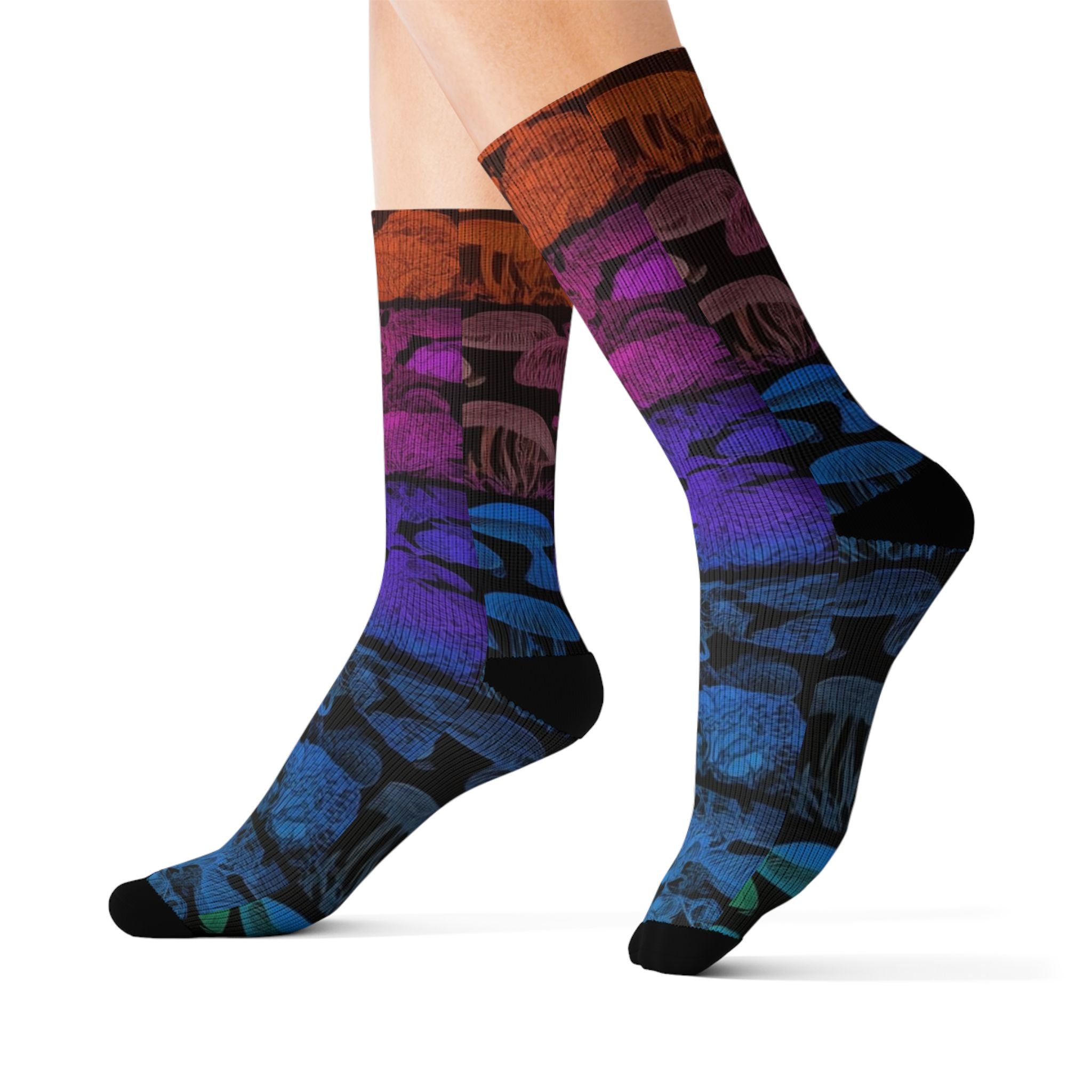 Mushroom Tie-Dye Sublimation Socks — Colorful Psychedelic Fungi Crew Socks
