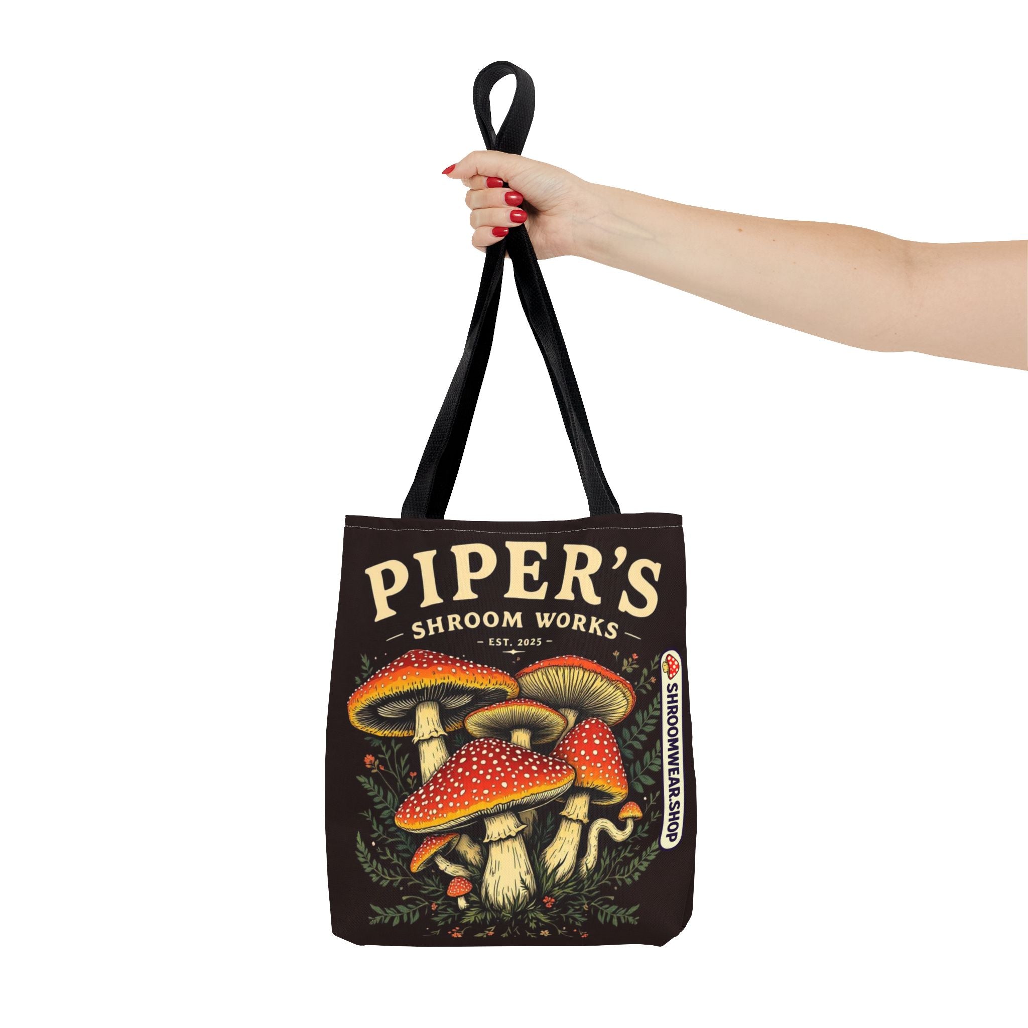 Bag: Mushroom Tote Bag — “Piper’s Shroom Works” Vintage Fungi Market Tote