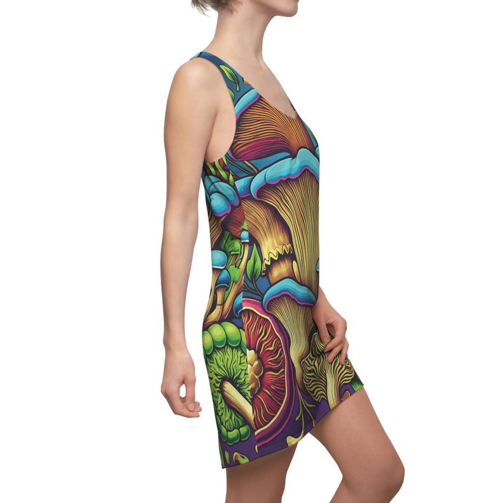 Psychedelic Mushroom Racerback Dress — Vibrant All-Over Print