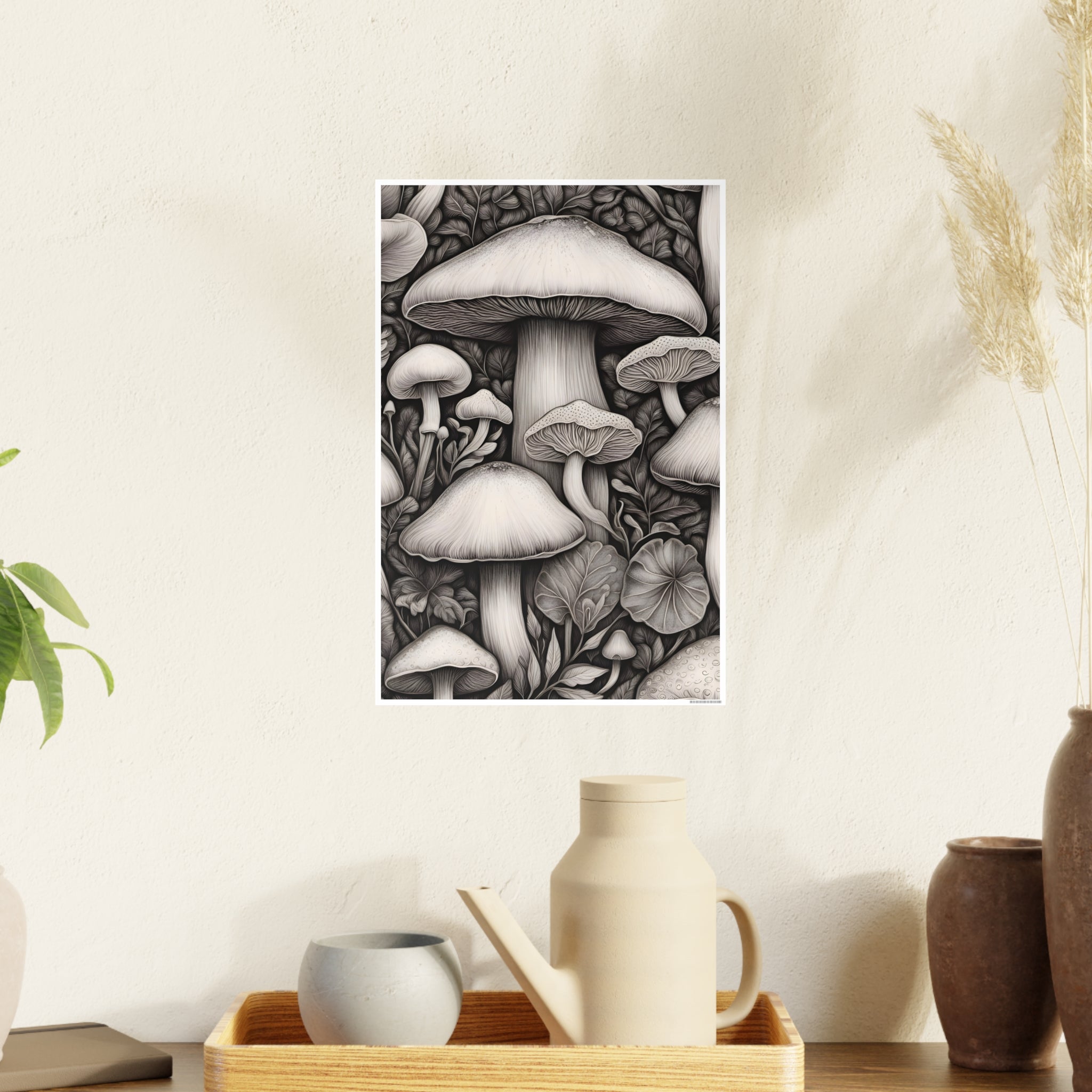 Poster: Mushroom Illustration Poster — Botanical Fungi Art Print