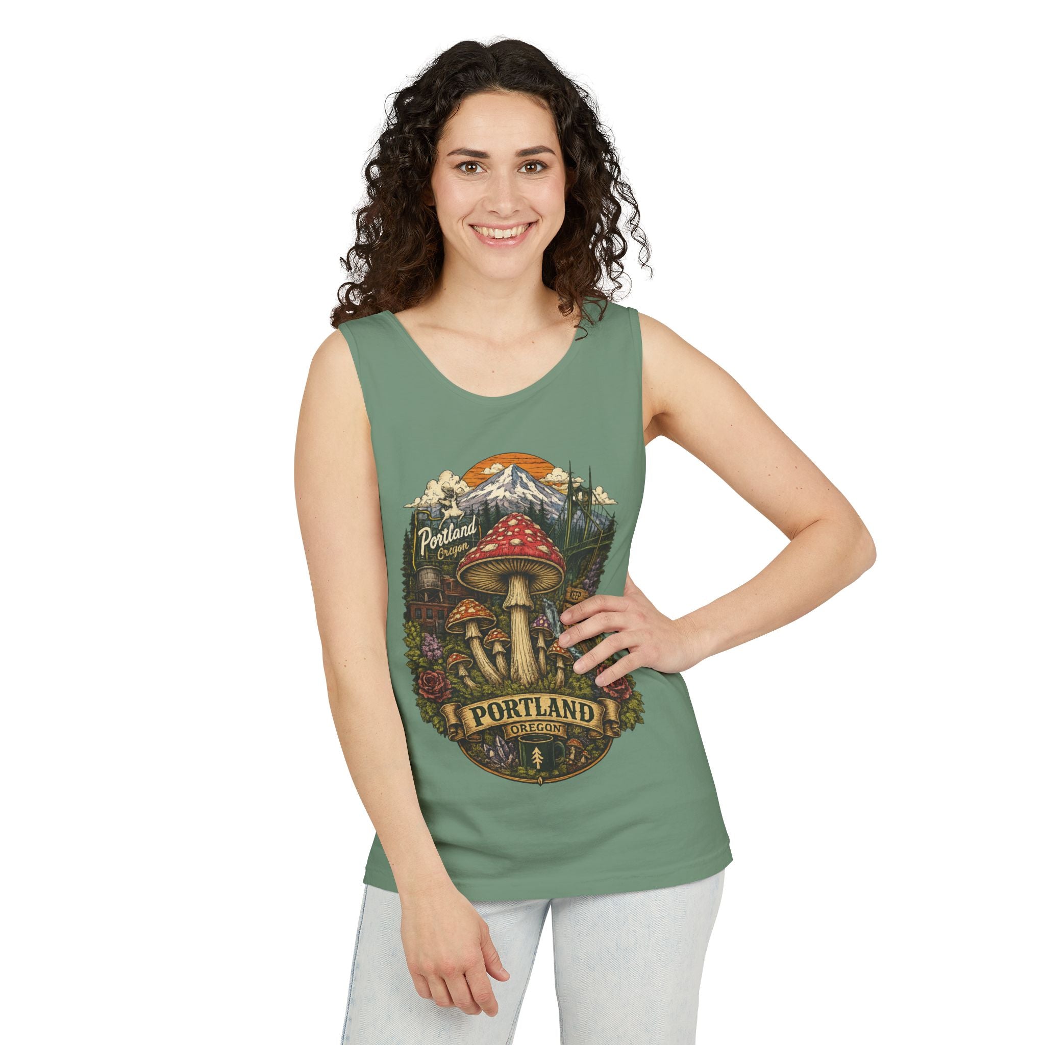 Portland Mushroom Tank Top — Vintage Forest Travel Graphic