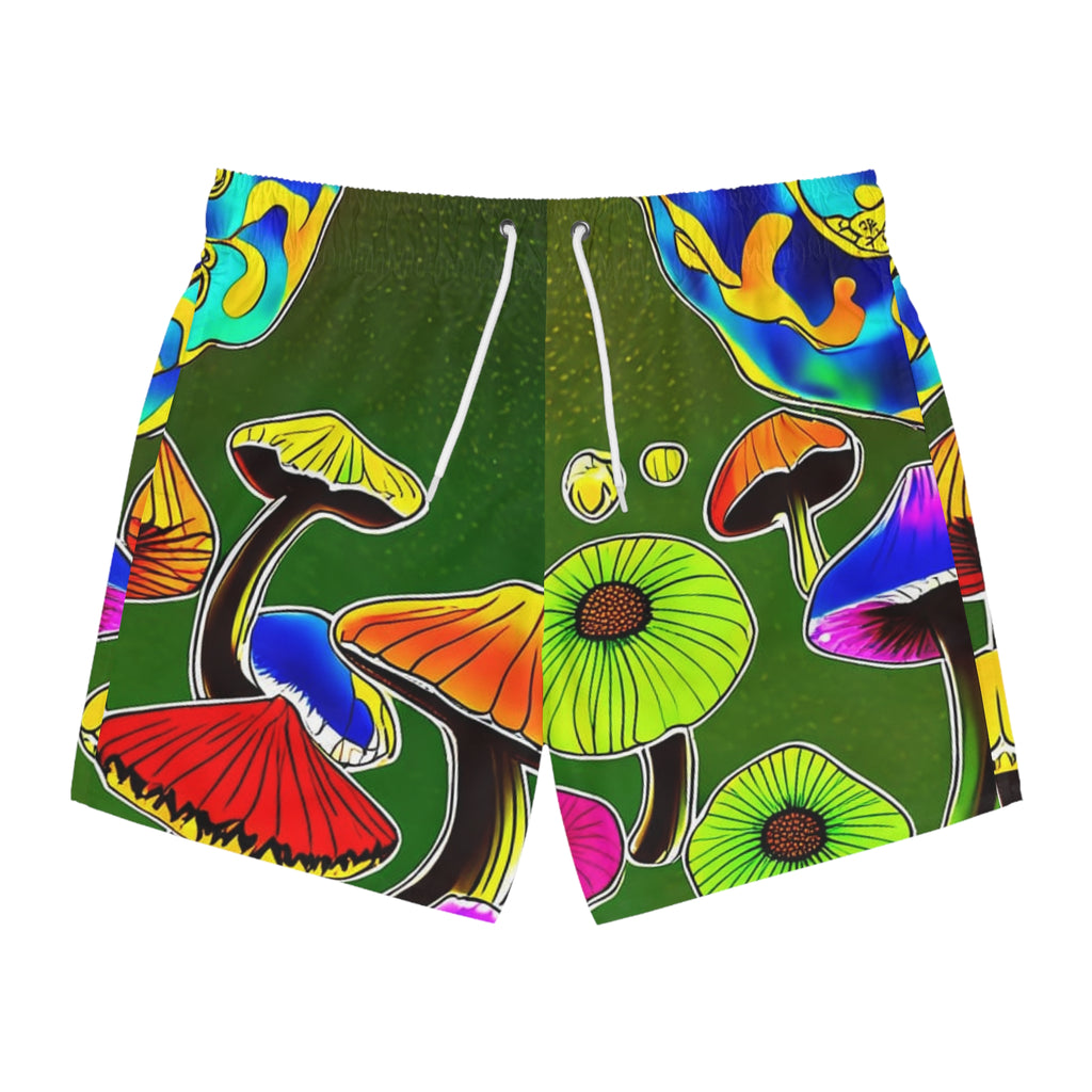 Bermudas de natación de hongos psicodélicos – Pantalones cortos de playa con estampado integral de hongos arcoíris