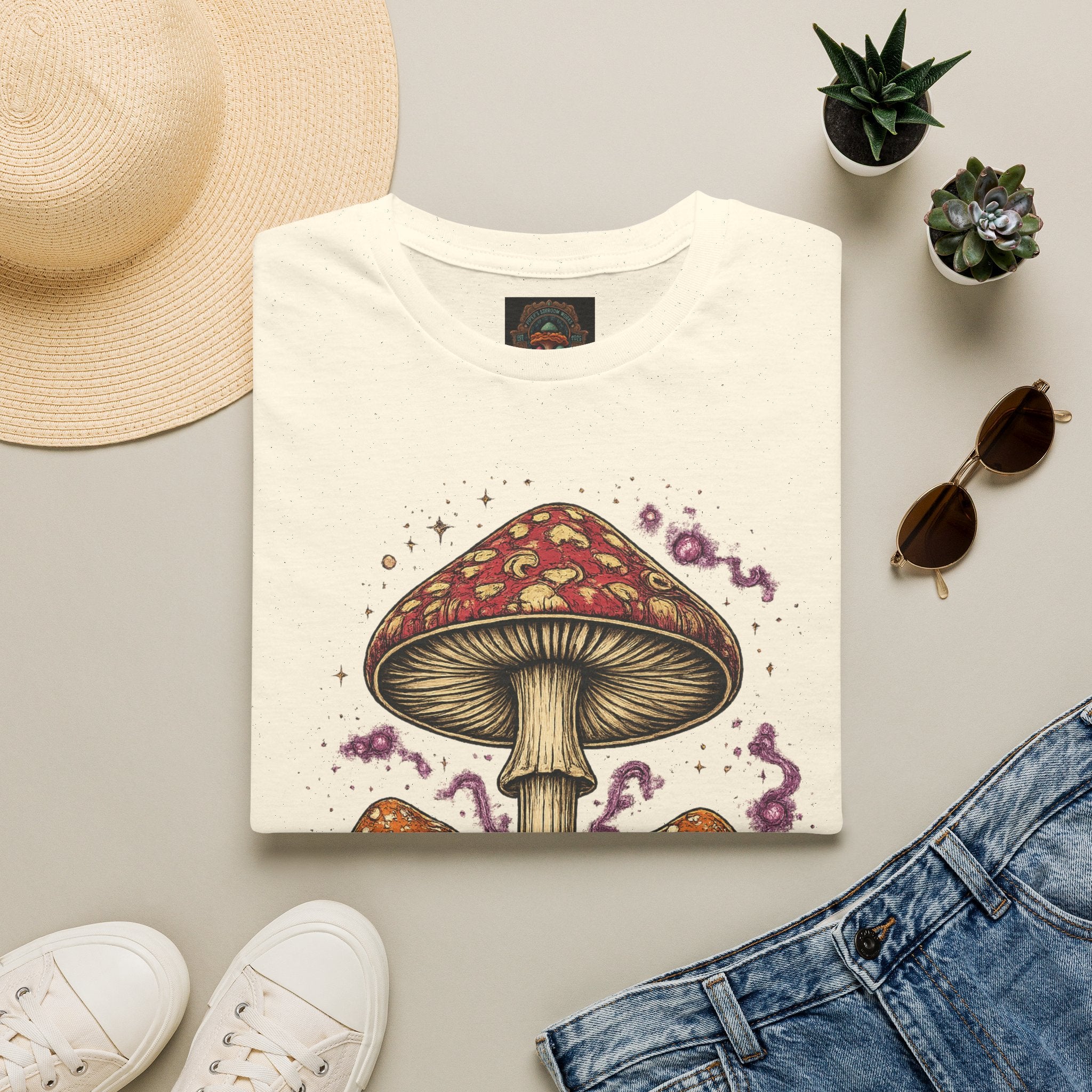 Mushroom Illustration T-Shirt – Vintage Red Toadstool Graphic