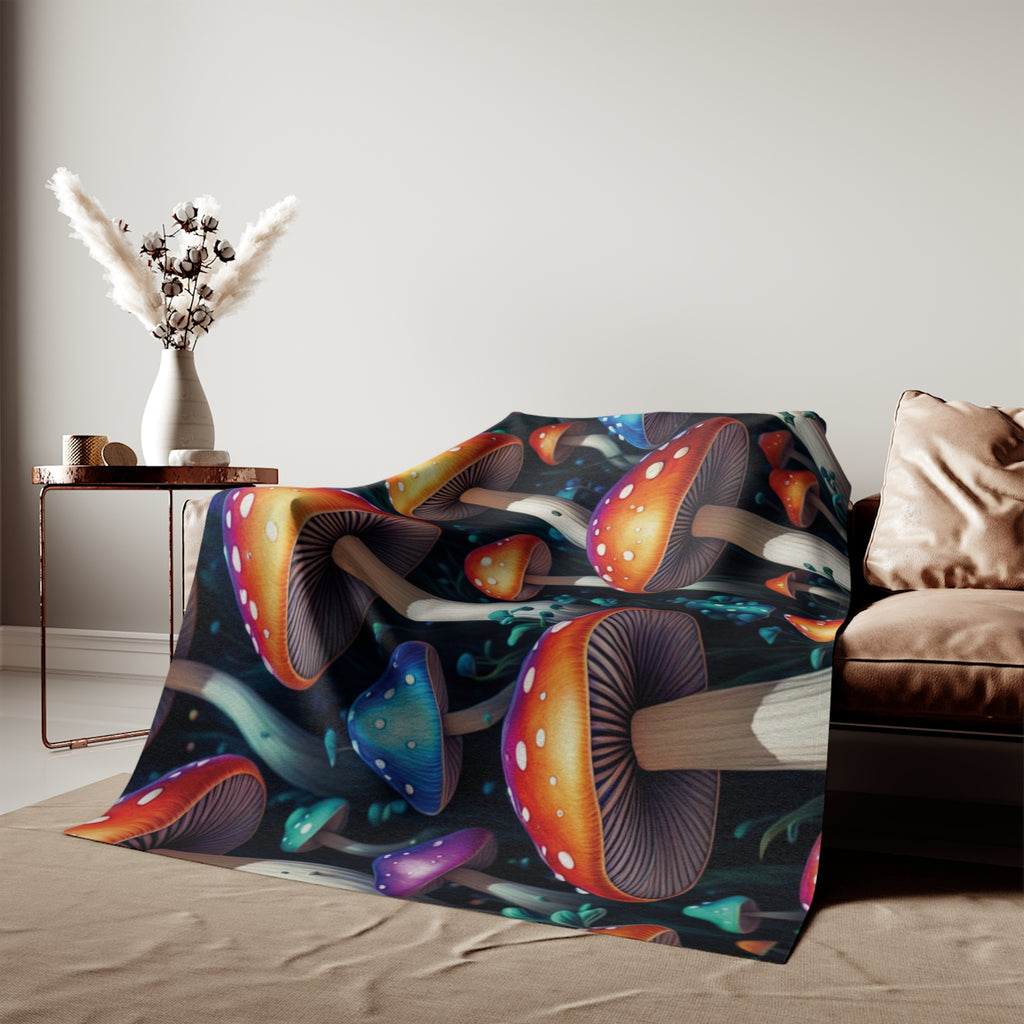 Mushroom Wonderland Sweatshirt Blanket — Colorful Psychedelic Fungi Throw