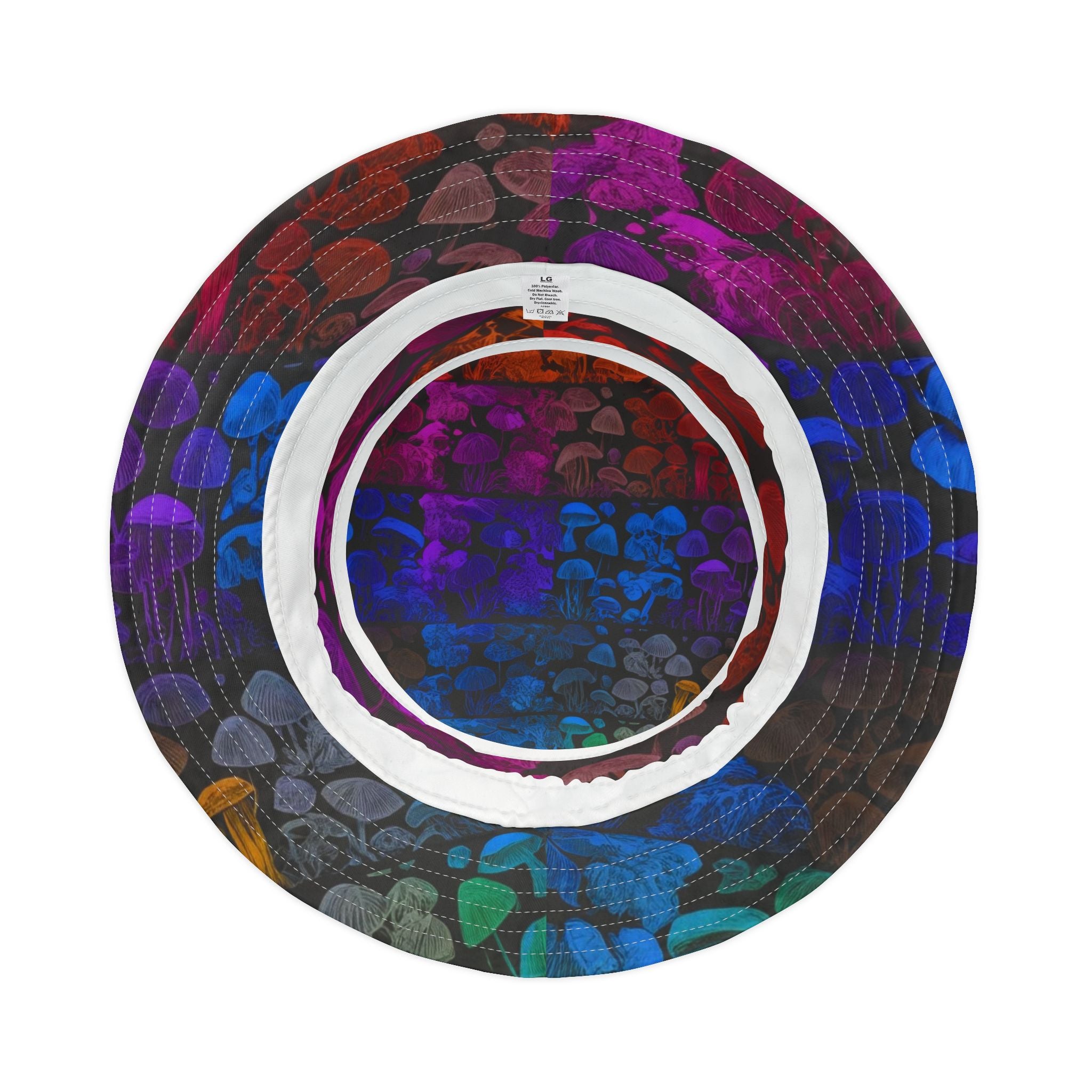 Psychedelic Mushroom Print Bucket Hat - Rainbow Jellyfish & Fungi AOP