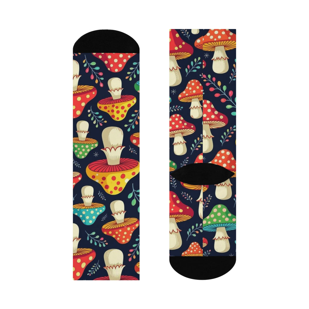 Socks: Colorful Mushroom Cushioned Crew Socks, Cozy Gift for Nature Lovers, Fun Casual Wear, Perfect for Hiking or Lounging