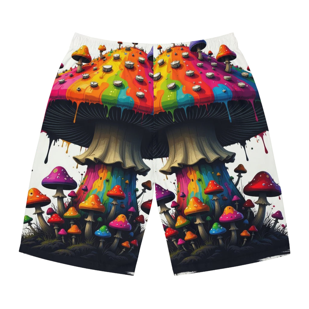 Shorts de bain imprimés intégralement à motif champignon arc-en-ciel psychédélique — Homme