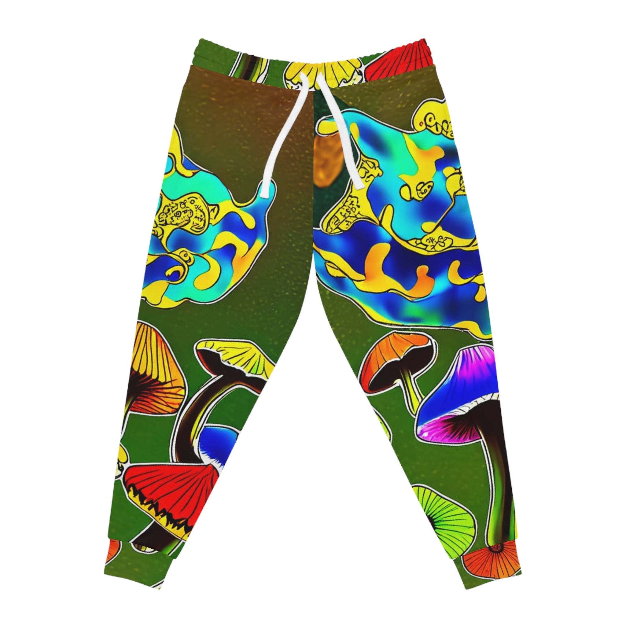 Psychedelic Mushroom Athletic Joggers — Colorful All-Over-Print Lounge Pants