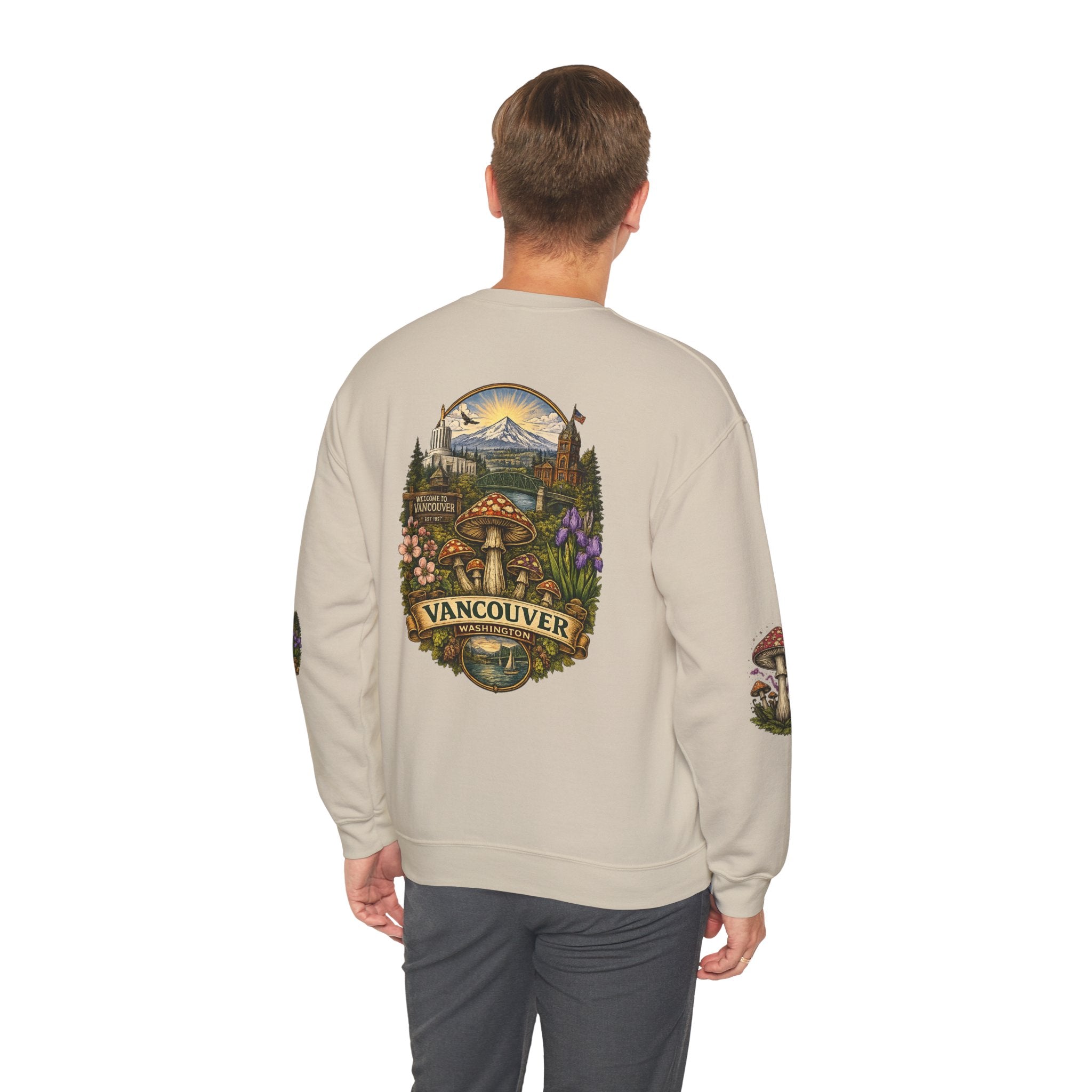 Mushroom Vancouver Crewneck Sweatshirt — Scenic Pacific Northwest Fungi Design