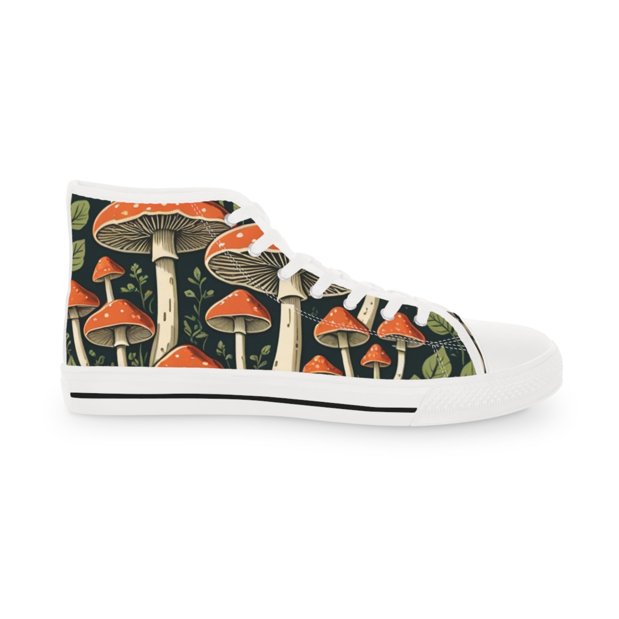 Mushroom Forest High-Top Sneakers — Retro Psychedelic Men's Shoes