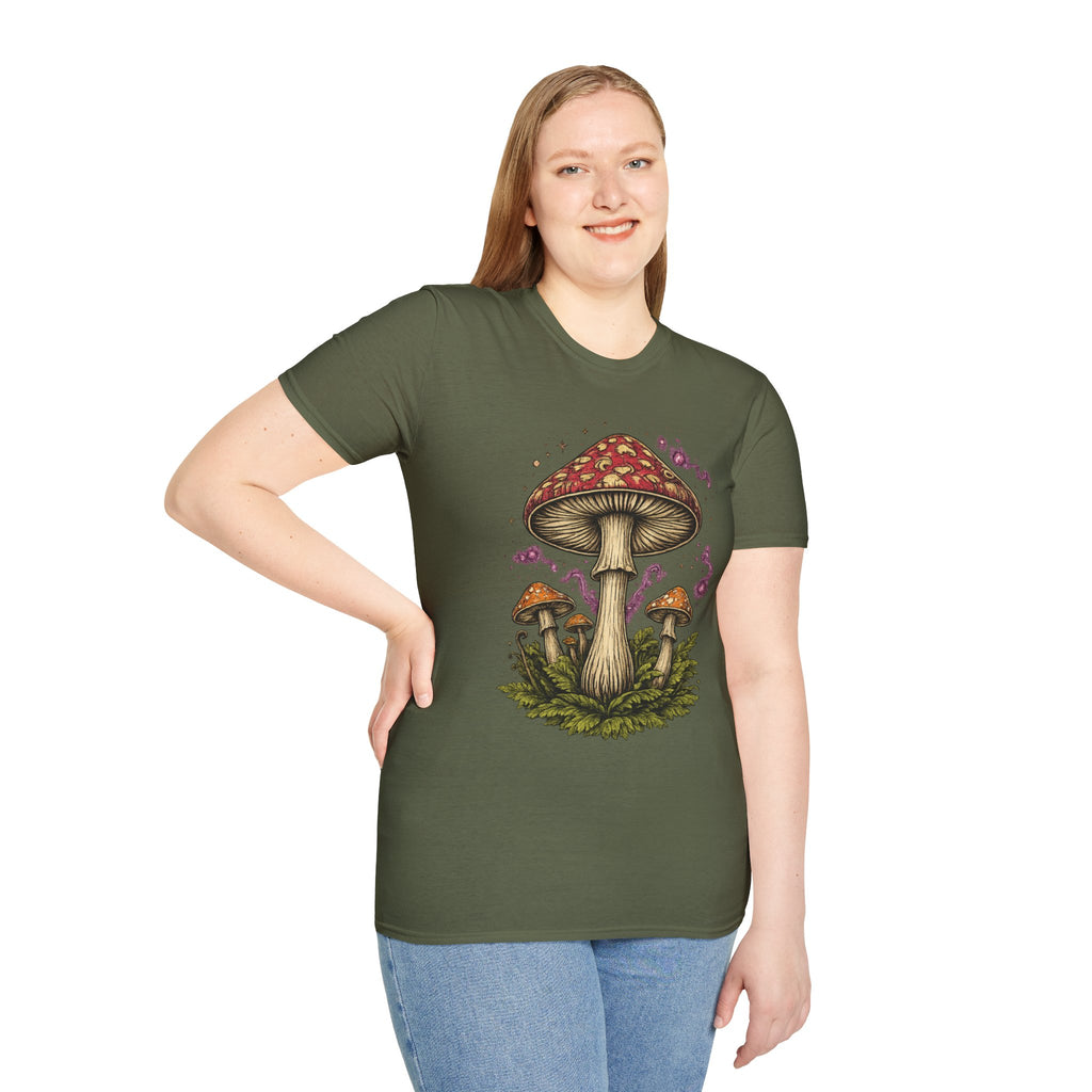 Psychedelic Mushroom Graphic T-Shirt — Red Amanita Illustration