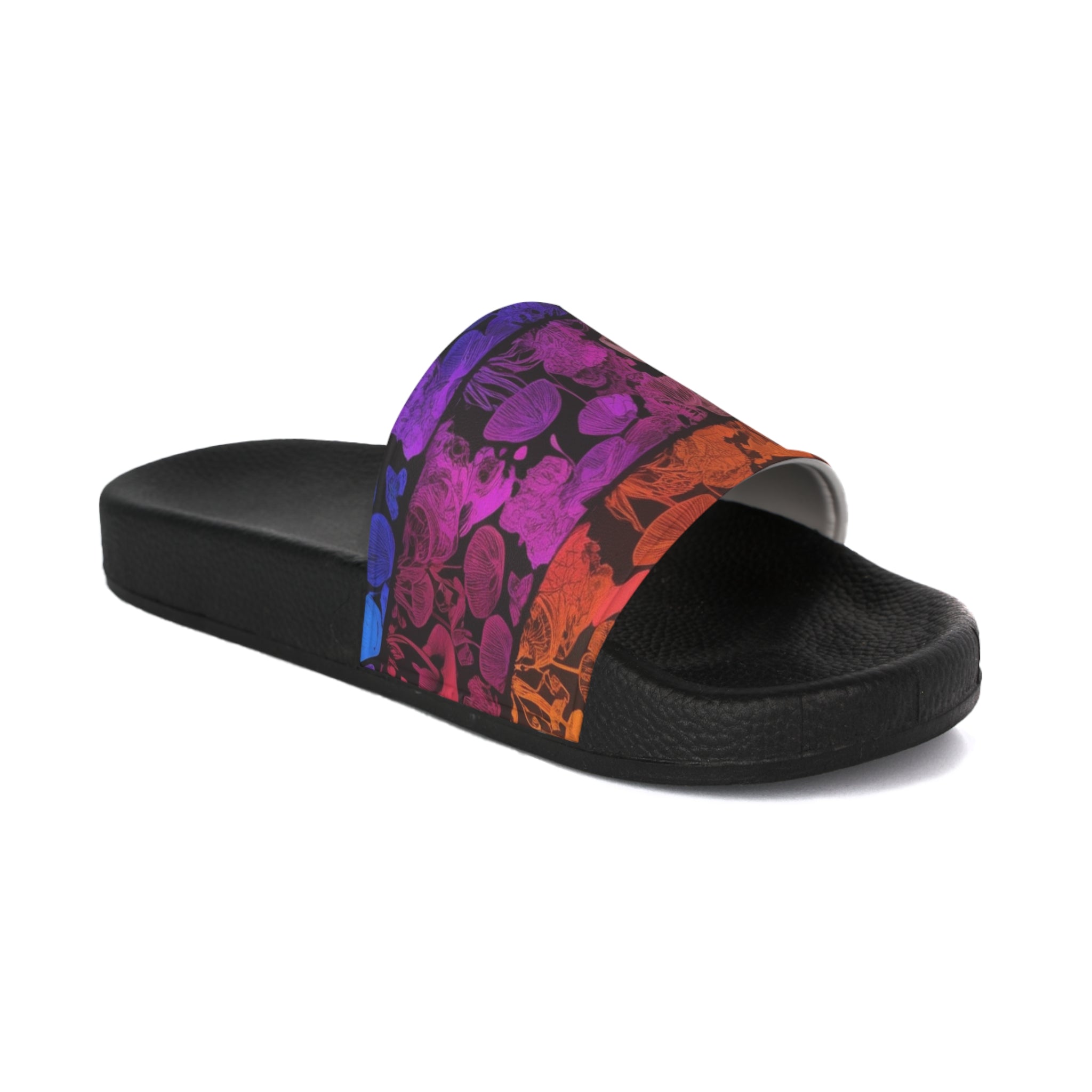 Slide Sandals: Rainbow Pattern Slide Sandals — Rainbow Grunge Pool Slides