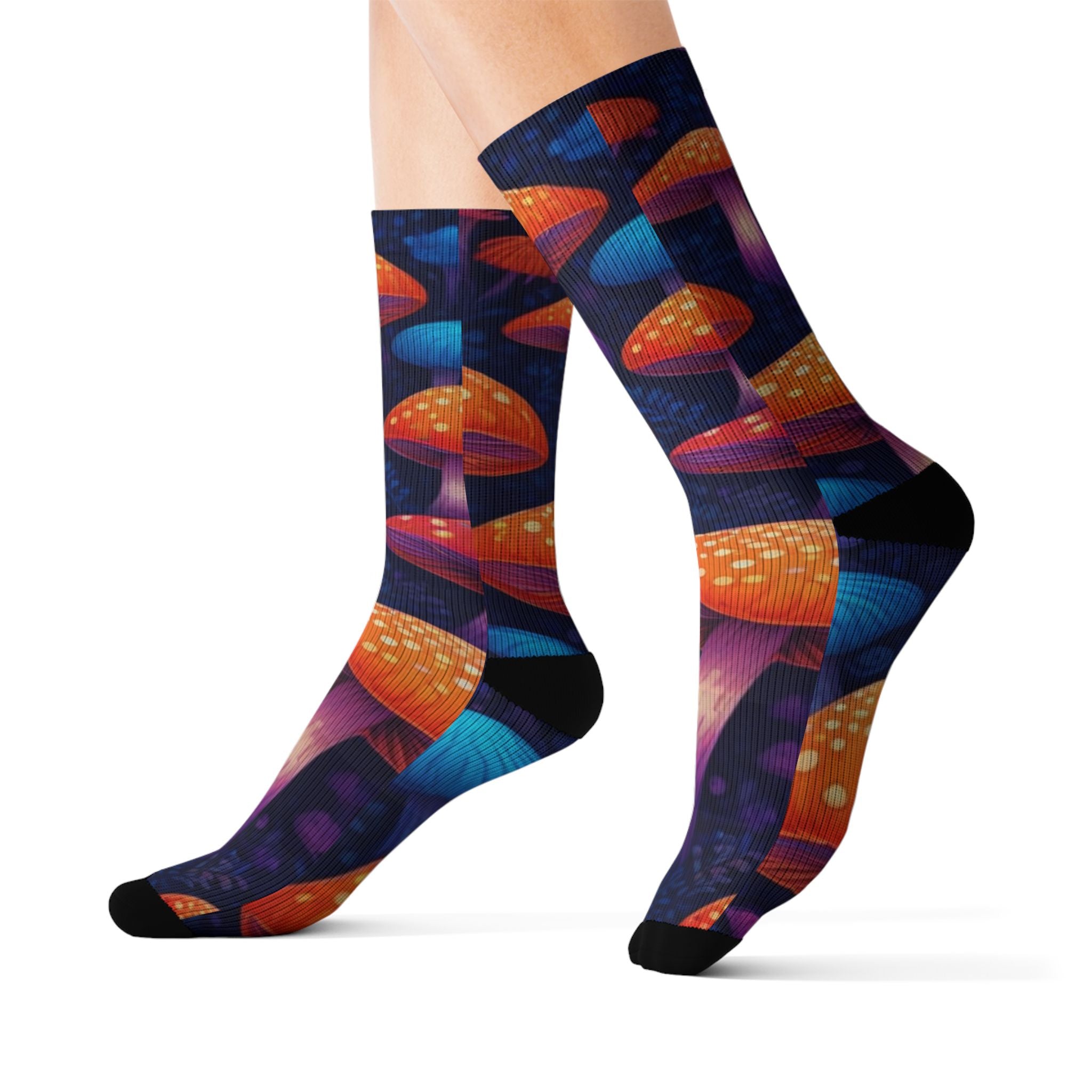 Socks: Psychedelic Mushroom Art Socks — Vibrant Sublimation Crew Socks