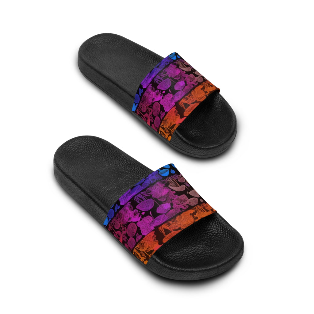 Slide Sandals: Rainbow Pattern Slide Sandals — Rainbow Grunge Pool Slides