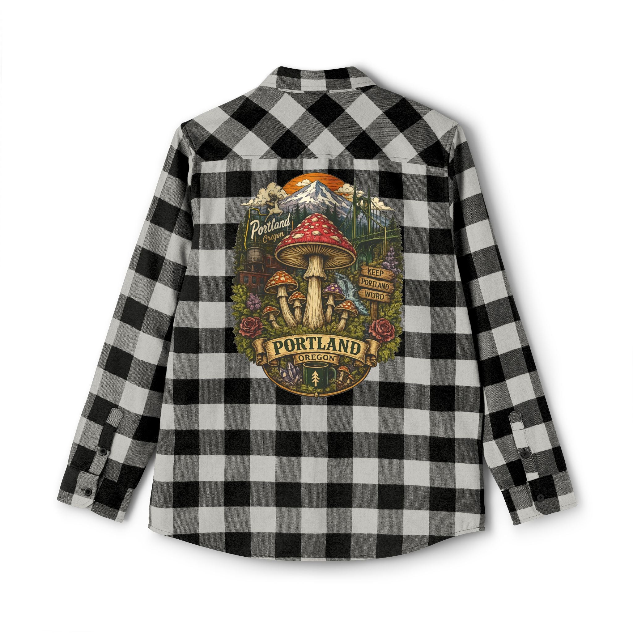 Portland Mushroom Flannel Shirt — Vintage Forest Plaid Button-Up