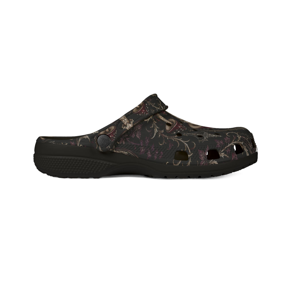 Clogs: Mushroom Garden EVA Foam Clogs — Lightweight Comfort Shoes with Dark Fungi Print