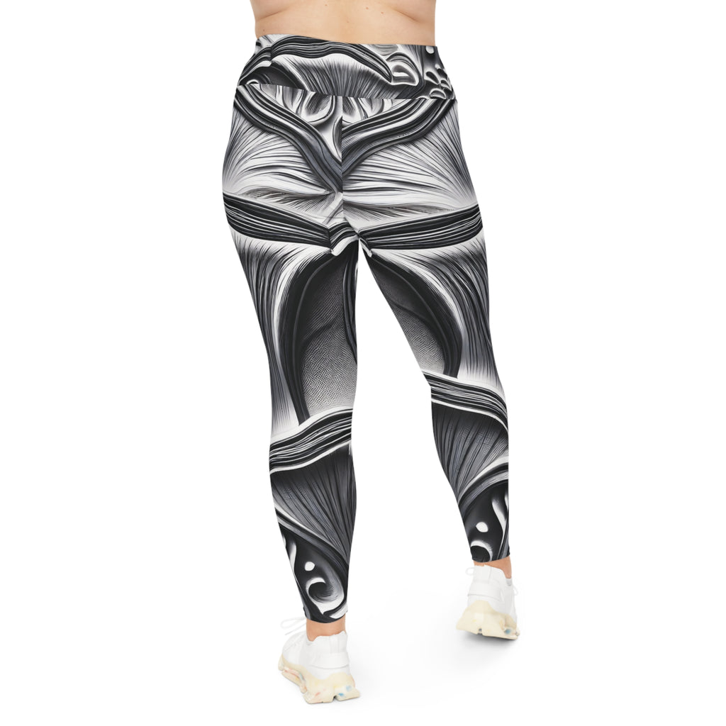 Plus Size Leggings — Monochrome Ornate Baroque Print AOP