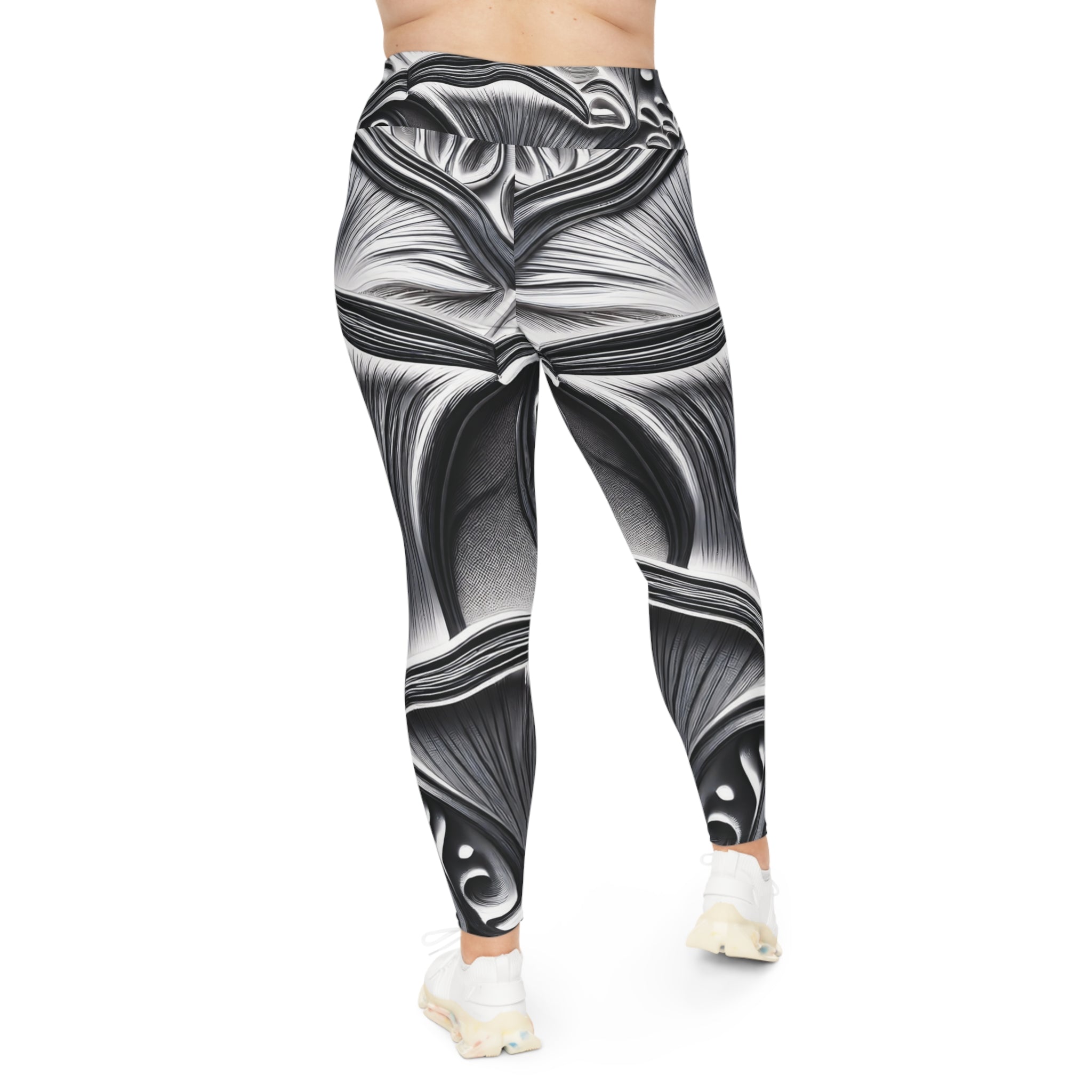 Plus Size Leggings — Monochrome Ornate Baroque Print AOP