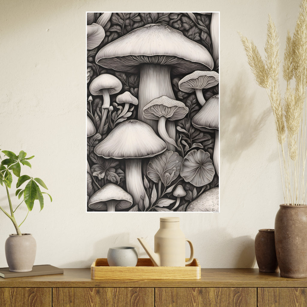 Poster: Mushroom Illustration Poster — Botanical Fungi Art Print
