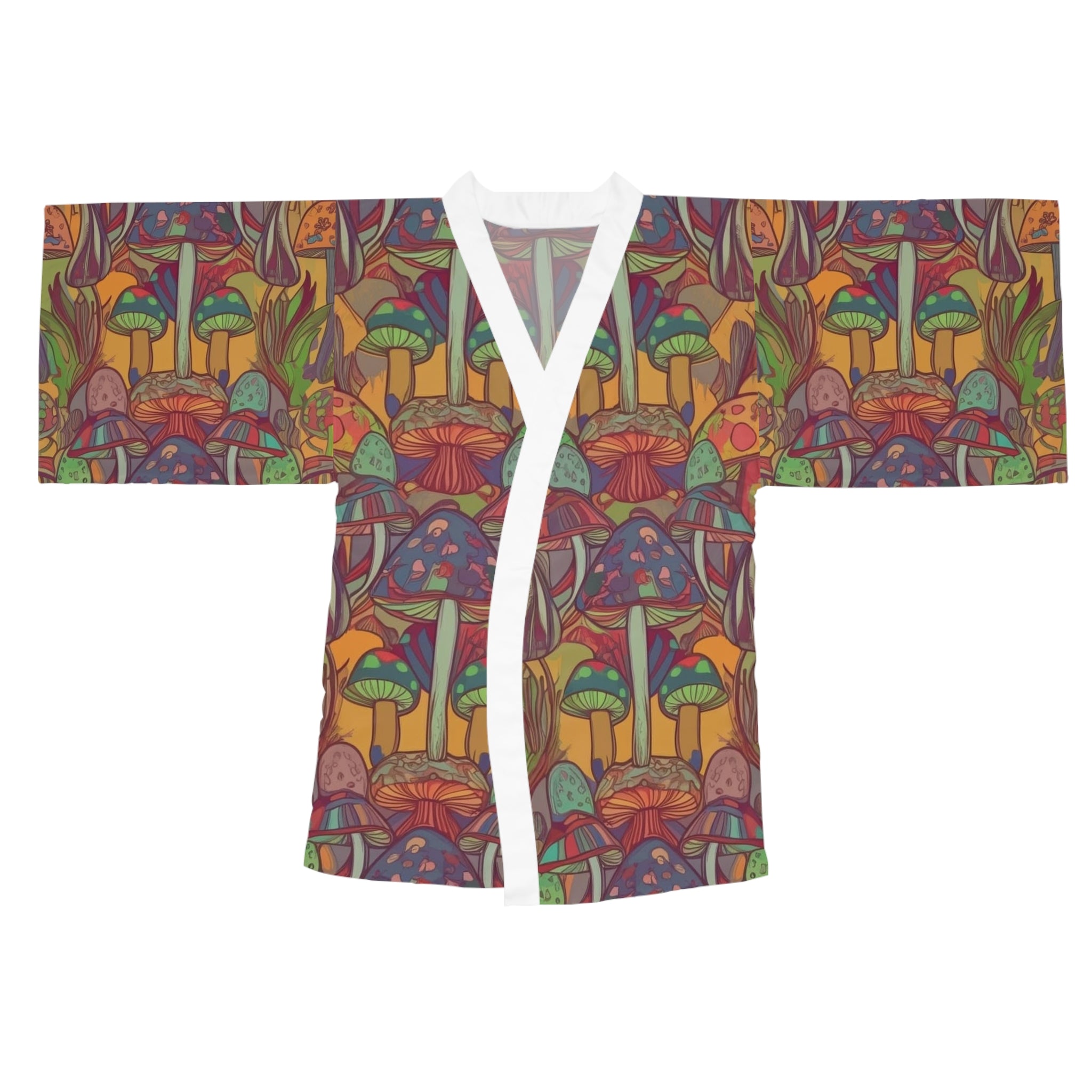 Kimono Robe: Psychedelic Mushroom Kimono Robe — Colorful Boho Lounge Jacket