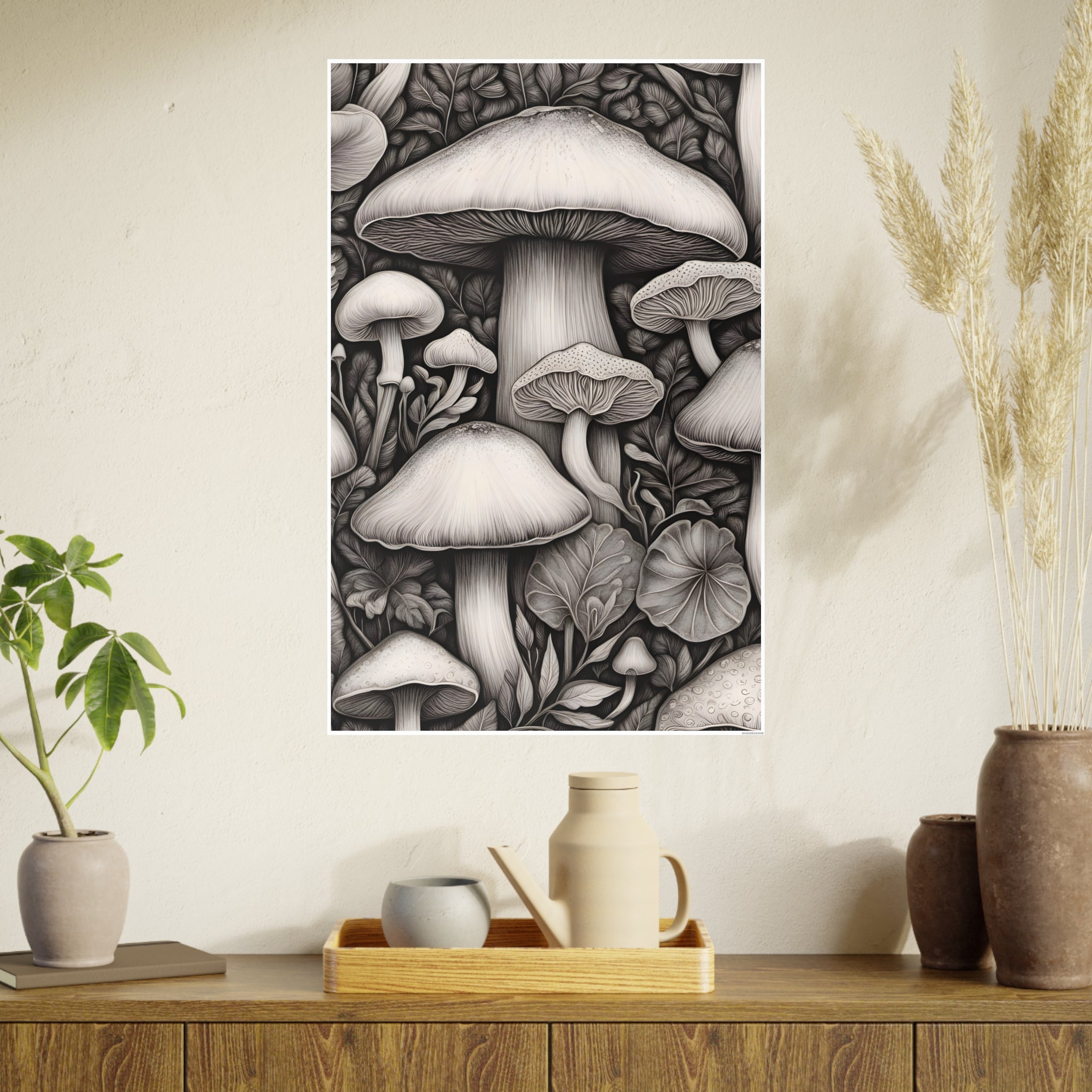 Poster: Mushroom Illustration Poster — Botanical Fungi Art Print